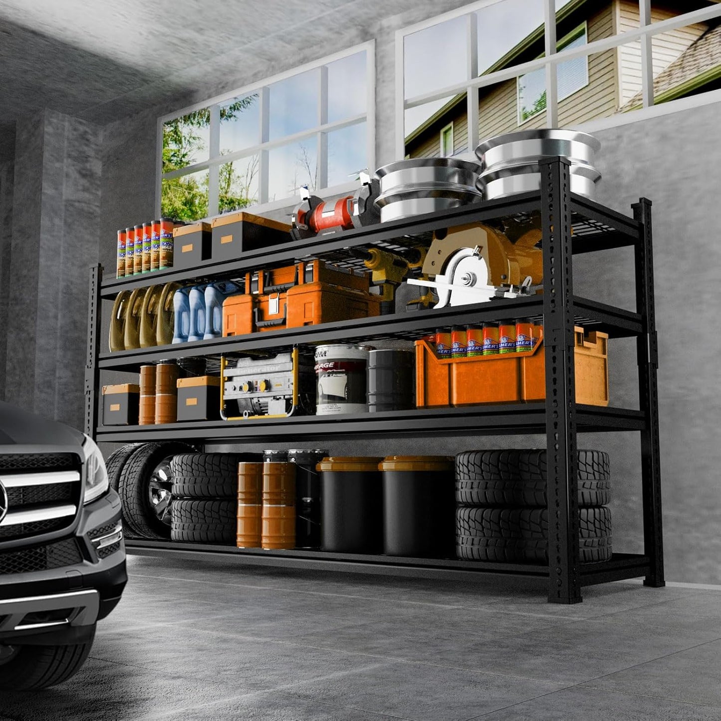 Storage Shelves Heavy Duty 4 PCS, 60"L x 24"W x 60"H Garage Wire Shelving Unit Loads 2640LBS, 4-tier Adjustable Metal Industrial Utility Shelf Rack for Kitchen, Laundry, Pantry, Warehouse, Basement