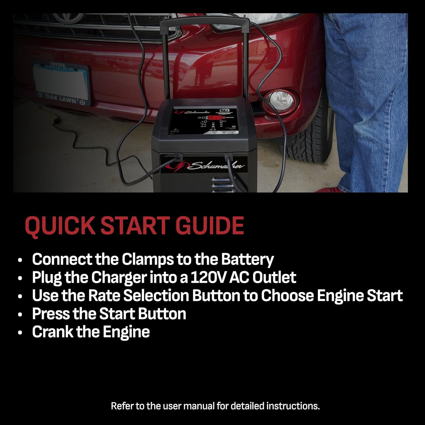 Schumacher Electric Wheeled Battery Charger and Engine Starter, SC1325, 4-in-1, Fully Automatic, 250 Amps, 40 Amp Boost Mode, 6 Volt, 12 Volt, for Car, Truck, and Marine Batteries
