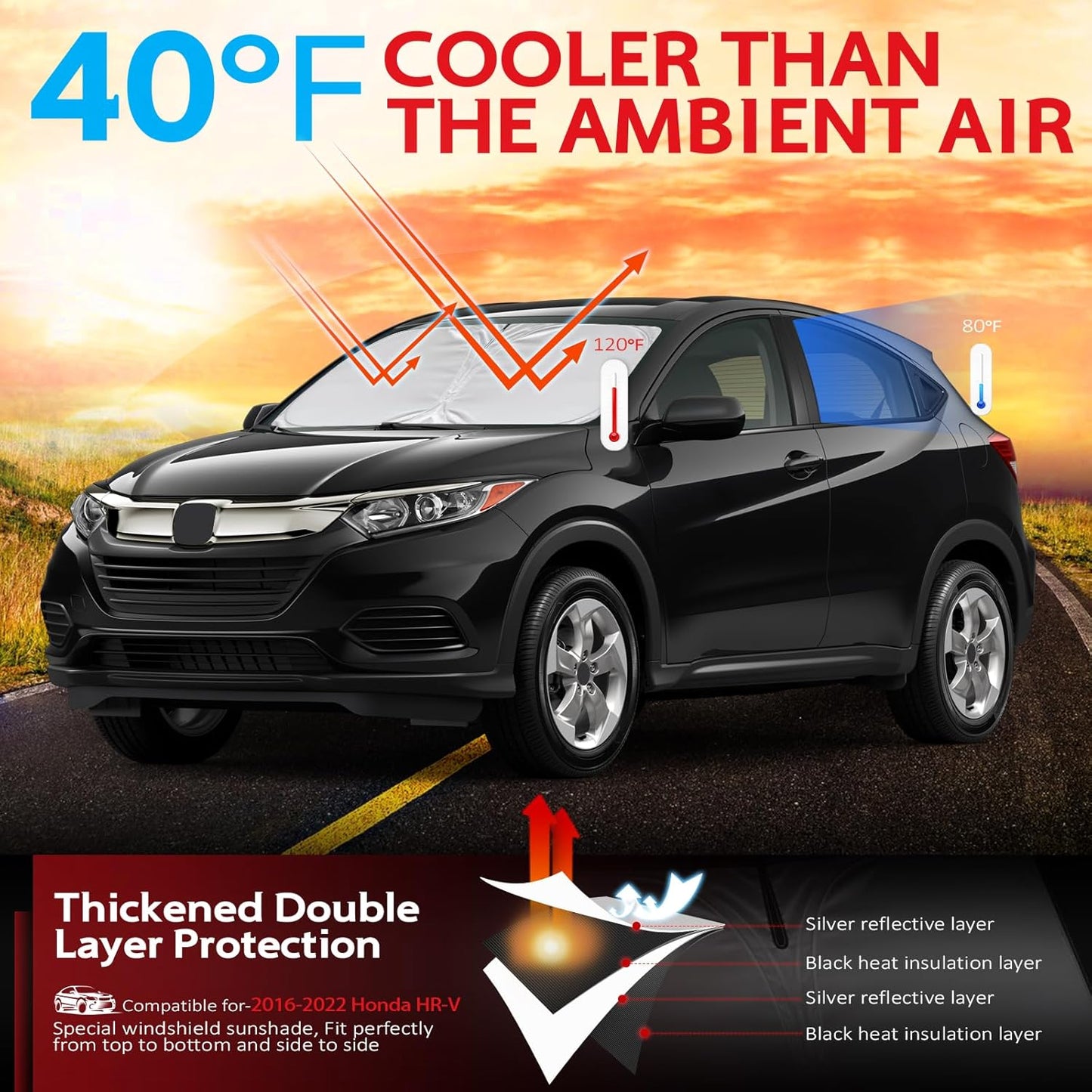 KAYZT Windshield Sun Shade for 2016-2022 Honda HR-V HRV Foldable Sunshade Front Window Custom Fit Car Accessories