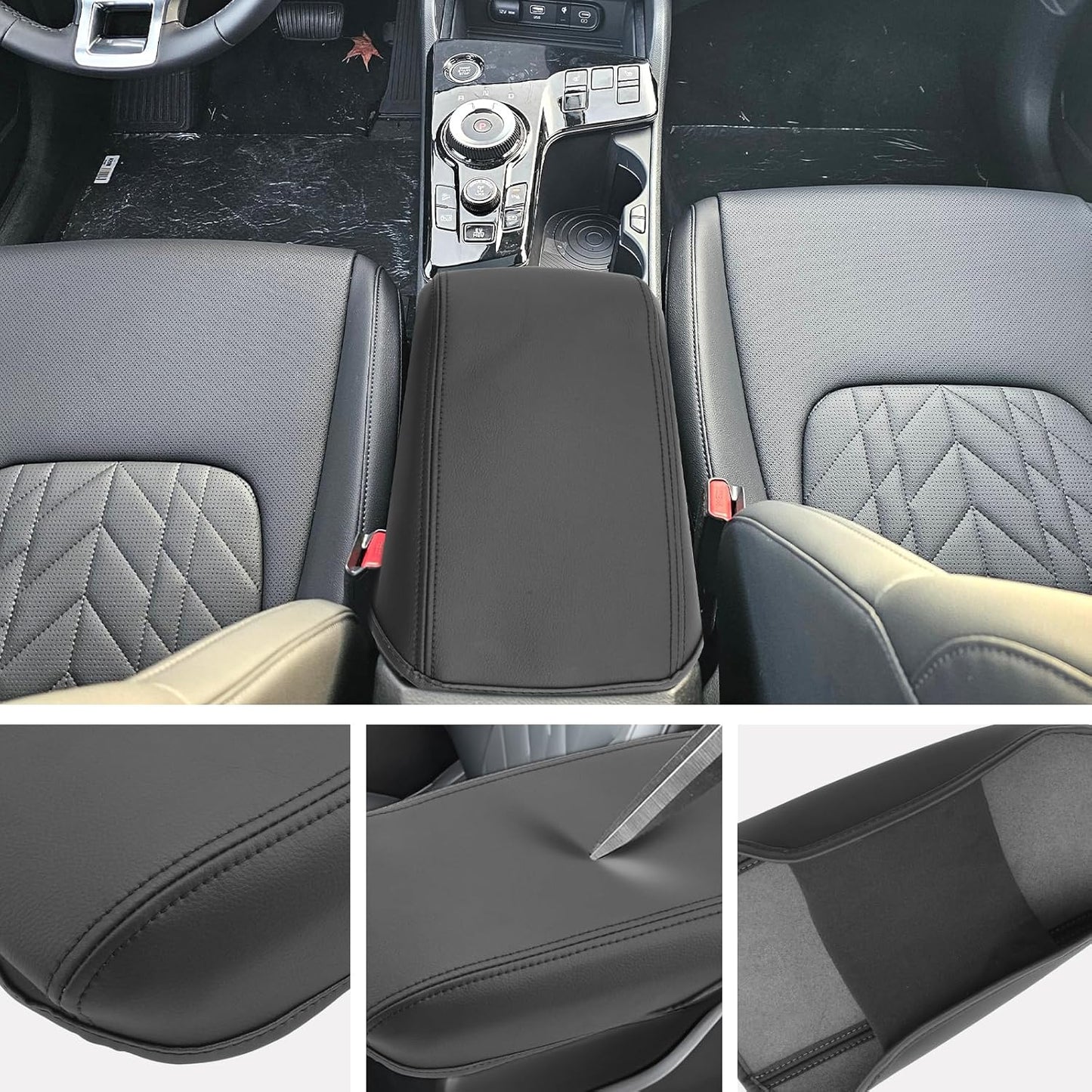SXCY for 2024 2025 Sportage Armrest Cover for Kia Sportage 2024 2025 Accessories 2023 2024 2025 Sportage Center Console Cover 2024 2025 Sportage Middle Console Cover (Black Leather Cover)