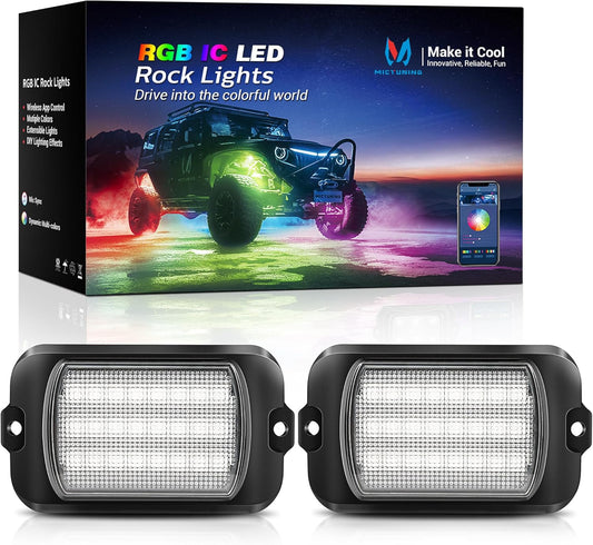 MICTUNING 2025 1000% Bright Q1 MAX RGB+IC Rock Lights, 2 Pods Chasing Dreamcolor Extensible Underglow Multicolor Neon Light Underbody Lighting Kit for Truck ATV UTV Boat (No Controller)