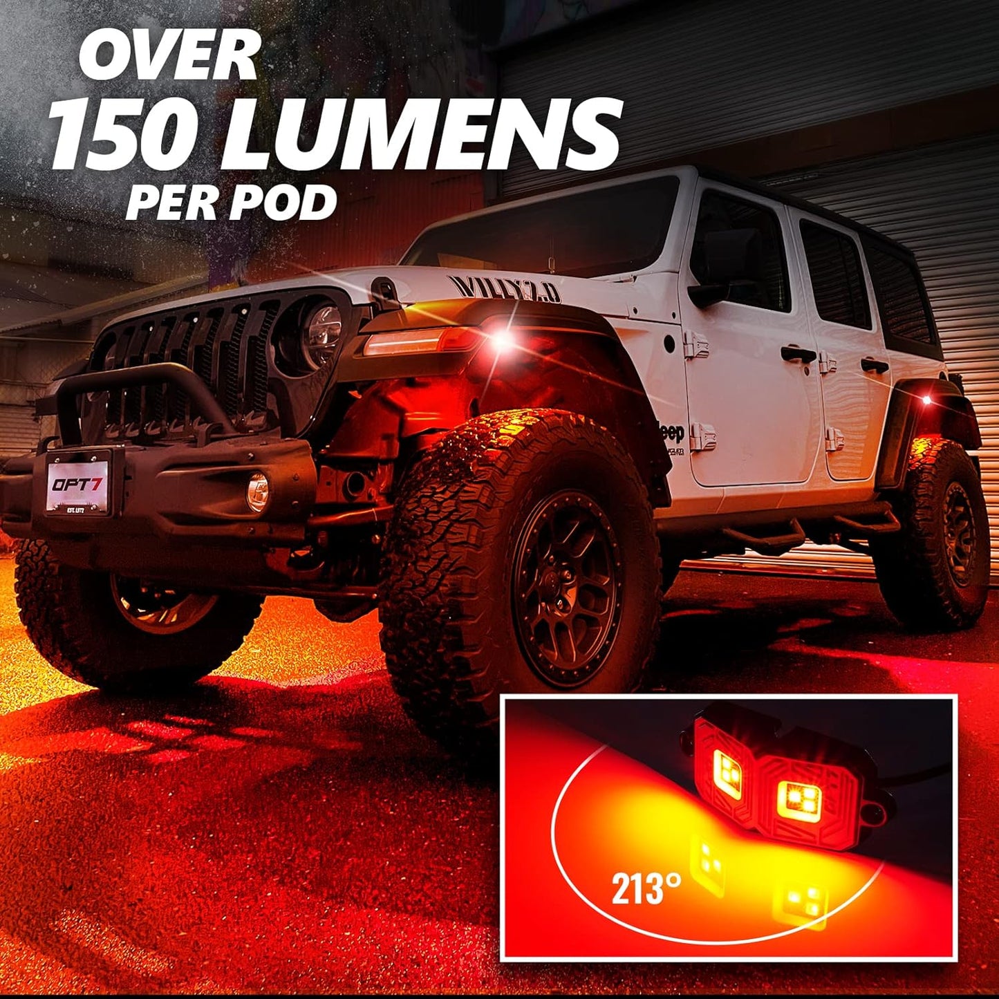 OPT7 Photon RGB LED Magnet Rock Lights with APP & Remote Control, 4 Red Pods Wide Angle Multicolor Neon Underglow Lighting Kit with Extension Wire, IP68 Waterproof for Offroad Truck Jeep RZR ATV UTV