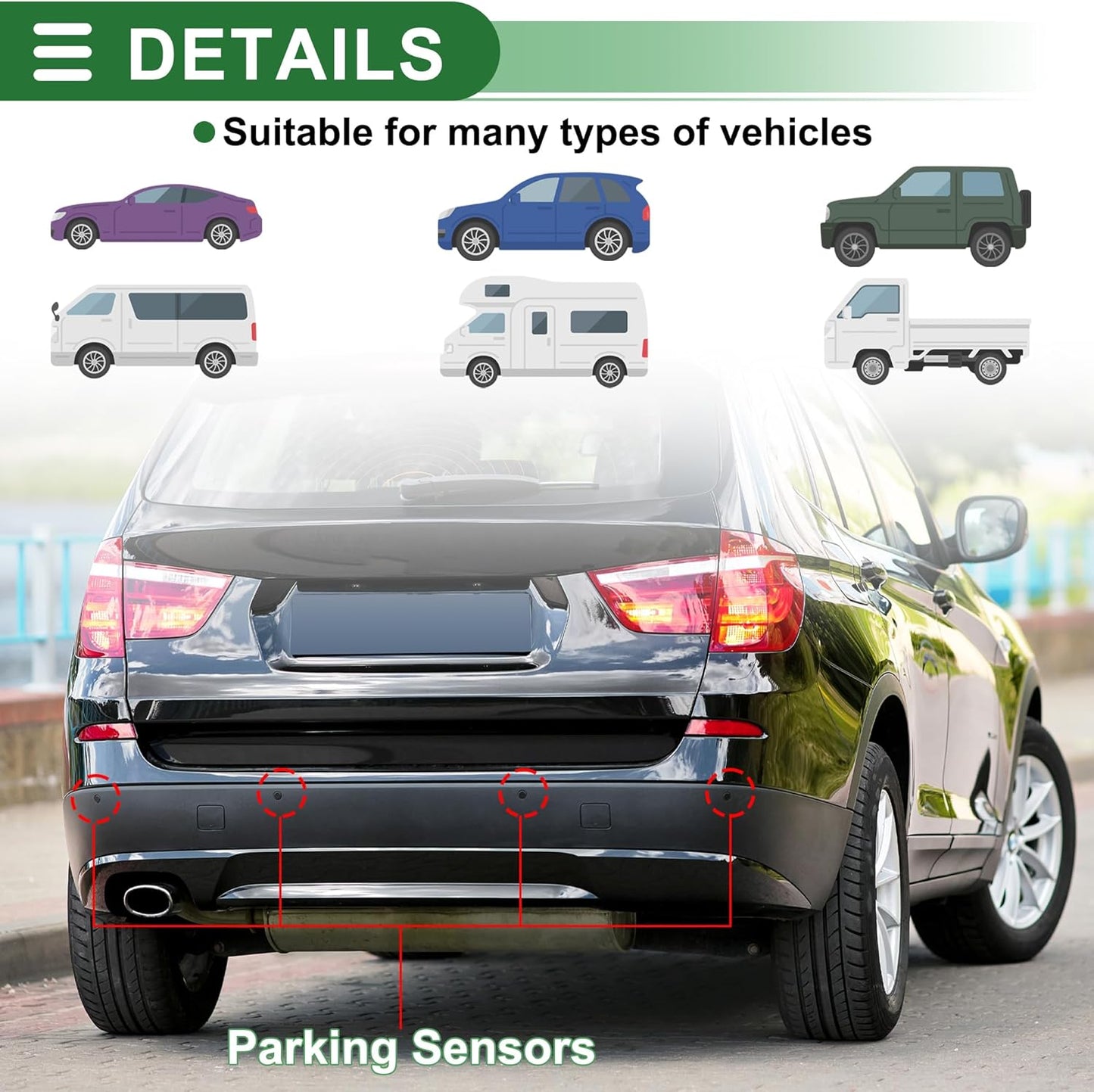 Motoforti Car Auto Vehicle Reverse Backup Radar System Reverse Parking Sensors Sound Warning Alarm Buzzer Reminder Distance Detection Gray 8 Parking Sensors