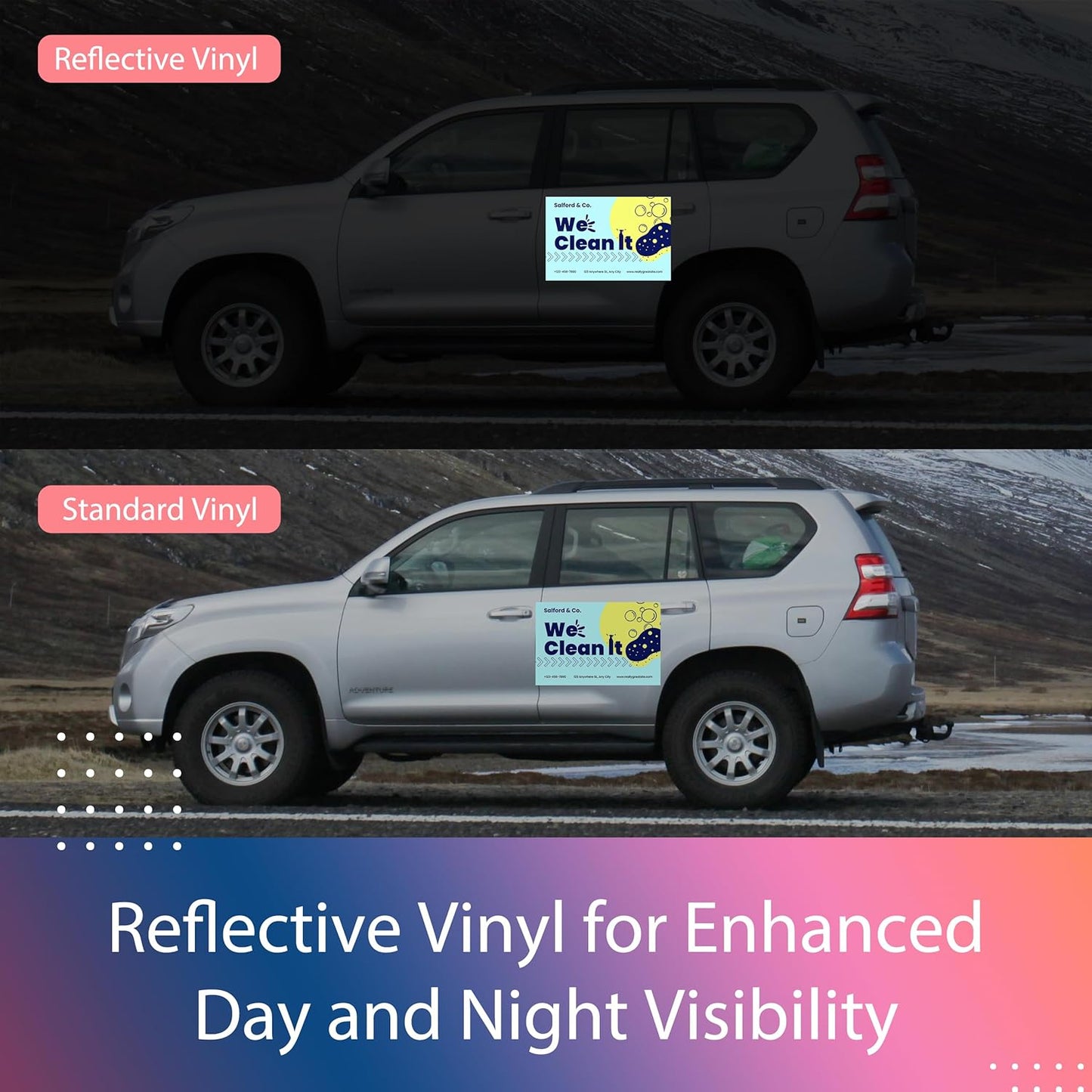 Custom Car Magnet for Business 2-Pack Vivid Printing Reflective Fade-Resistant Material Car Advertising Sign Personalized Magnetic Sheets for Vehicles Multi Size 12x18in