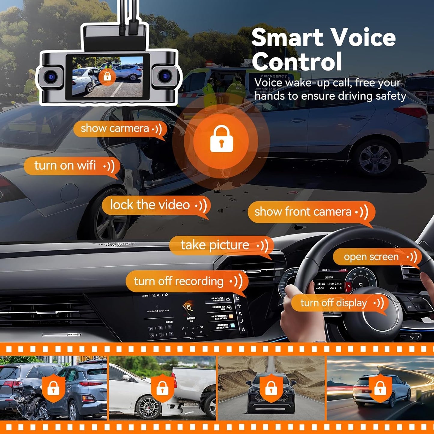 4K 360° DashCam for Cars,4 Channel Car Dash Cam Front and Rear Inside with 128GB Card Included,Voice Control,5.8G WiFi GPS,IR Night Vision, G Sensor, 24/7 Parking Mode &Loop Recording Dash Camera