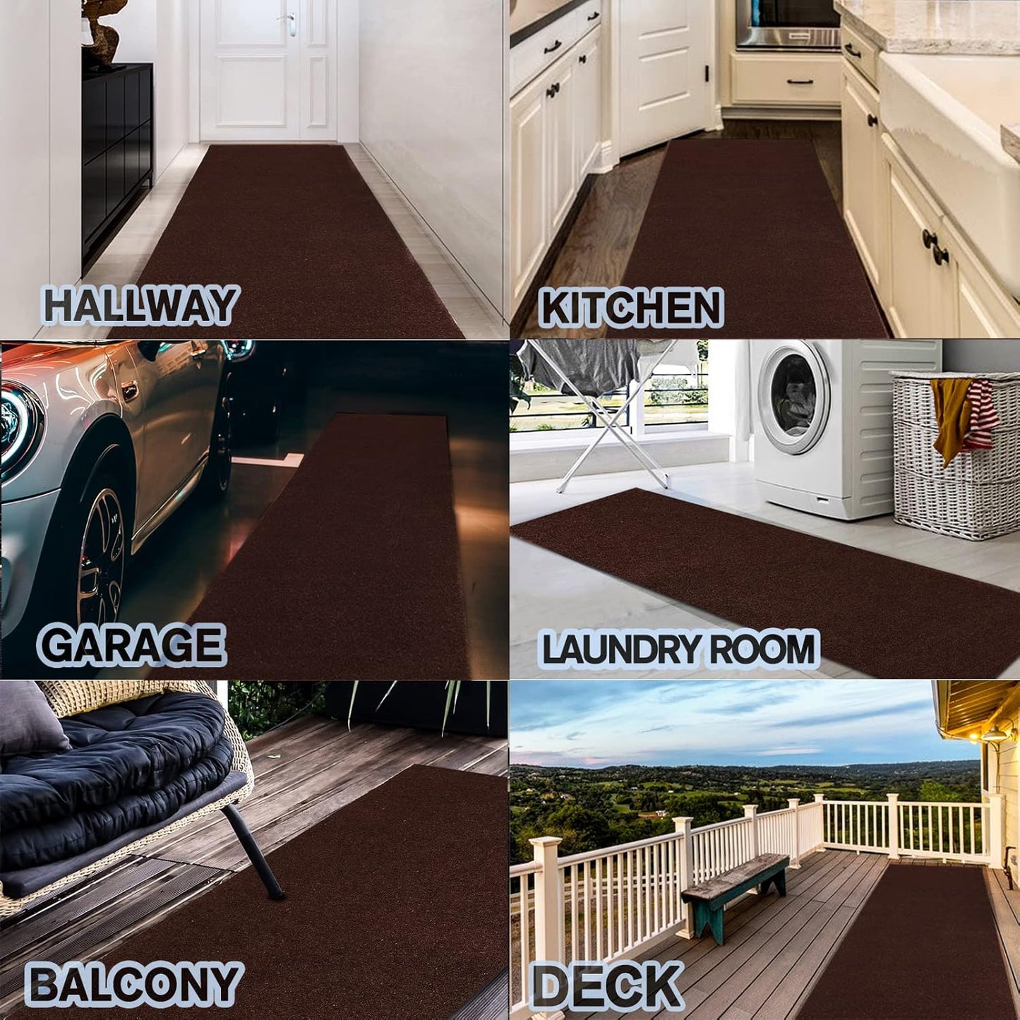 Custom Size Backed Non-Slip Area Rugs Runner, Easy Clean, Waterproof Runner Rugs for Hallway Entryway, Kitchen, Laundry, 3FT x 20FT, Brown