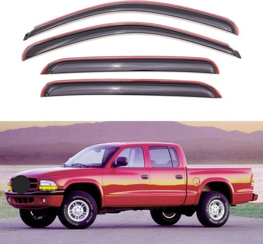 KPY Window Visor Compatible with Dodge Dakota Crew Cab 2000-2004, 4PC Rain Guard Side Window Vent Deflectors in-Channel Style, 2000 2001 2002 2003 2004