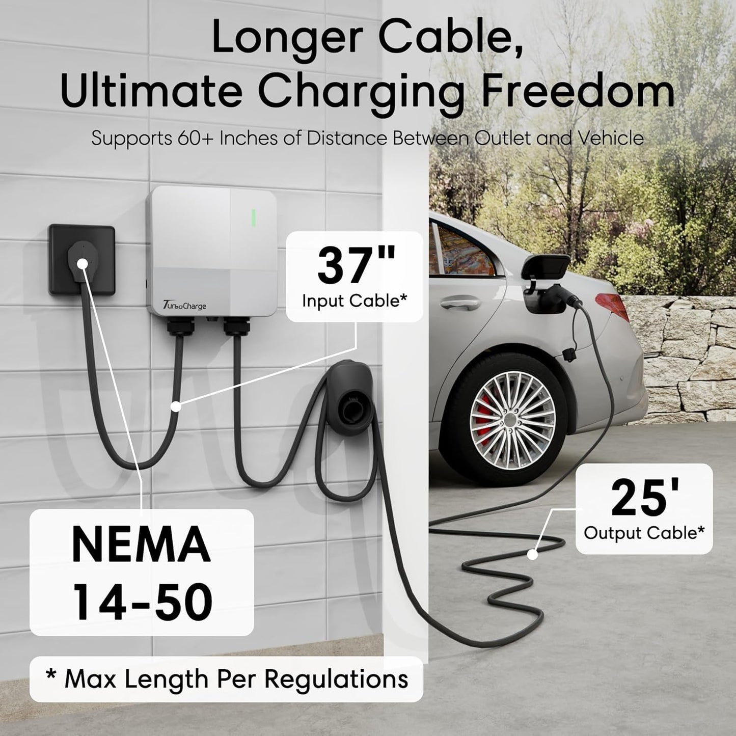 Level 2 EV Charger - 40 Amp Smart EV Charger for Home Level 2 NEMA 14-50, 240V Electric Vehicle Charging Stations 9.6kW, 25ft Cord, Outdoor/Indoor