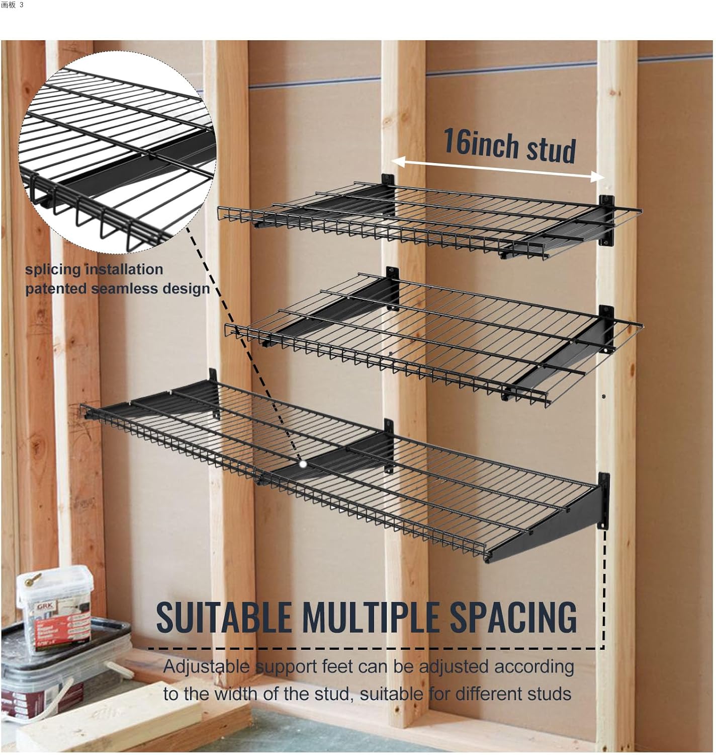 2 Pack Garage Wall Mounted Shelf, 21.7" x 11.4" Heavy Duty Wall Storage Shelves for Garage, Workshop, Laundry Room and Kitchen, Max Load 50 lbs (Black,2 Pack)