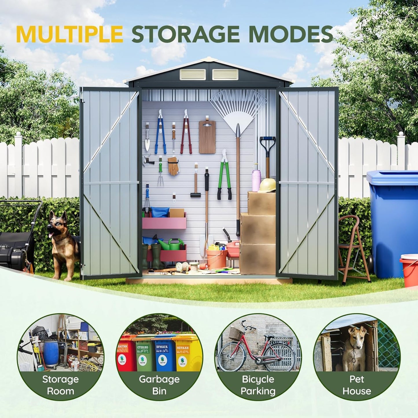 Breezz 5x3FT Vertical Outdoor Steel Storage Shed with Floor Frame, Lockable Doors, Compact Metal Tool Shed for Garden, Backyard, Patio, Utility, and Bike Storage,Nightblue