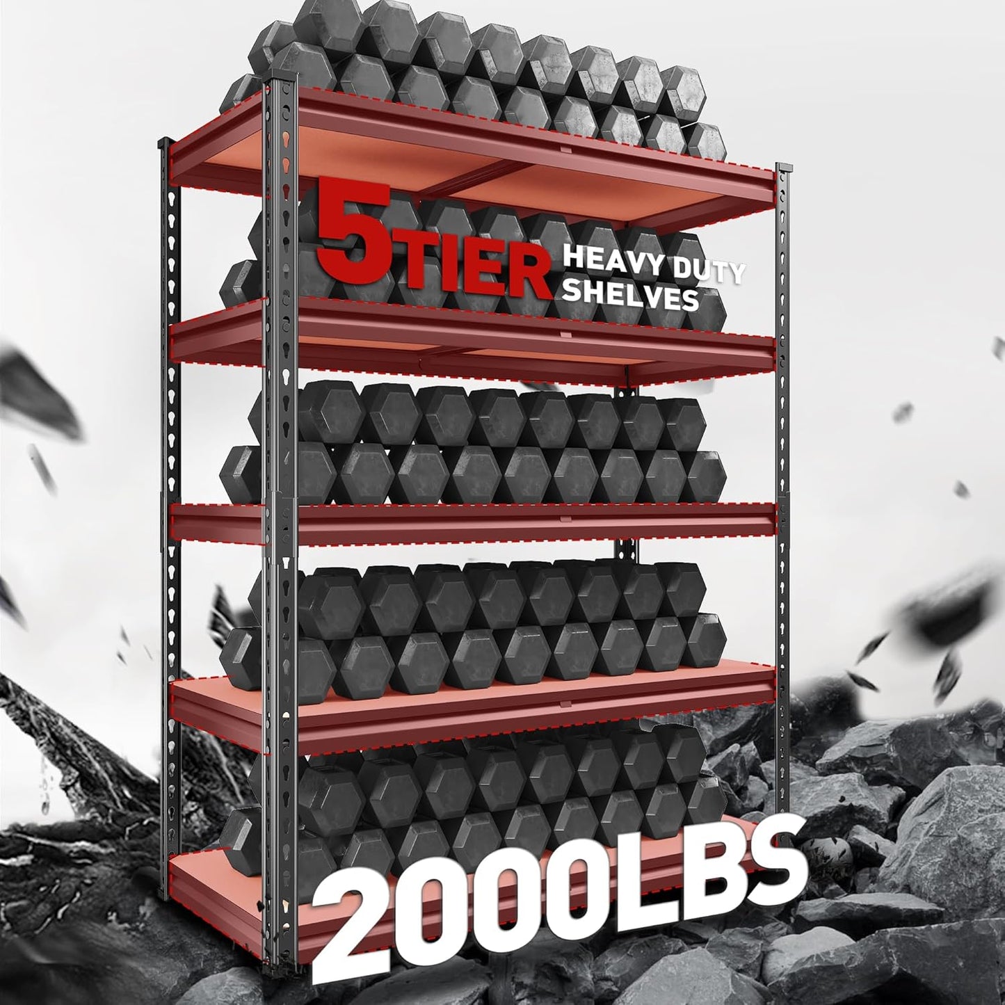 REIBII 2000LBS Garage Shelving Heavy Duty 72''H Storage Shelves 5 Tier Heavy Duty Shelving, Adjustable Metal Shelves for Basement Pantry 35.5" W x72 H x 15.8" D, 3 Pack