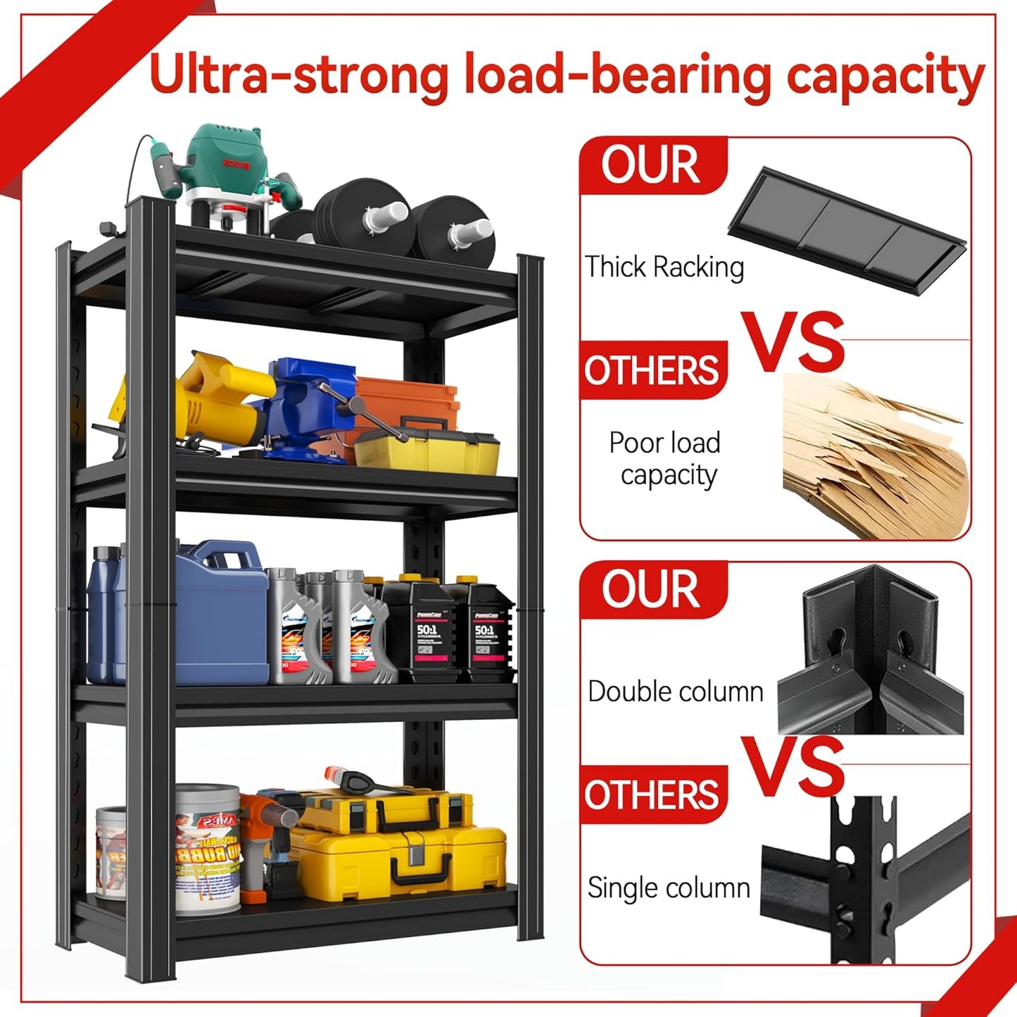 Metal Garage Shelving Unit, Heavy Duty 4-Tier Adjustable Storage Rack, Steel Shelving,2000 lbs Capacity, Industrial Shelves for Heavy Tools and Equipment (4-Tier 54" H x 36" W x 14" D)