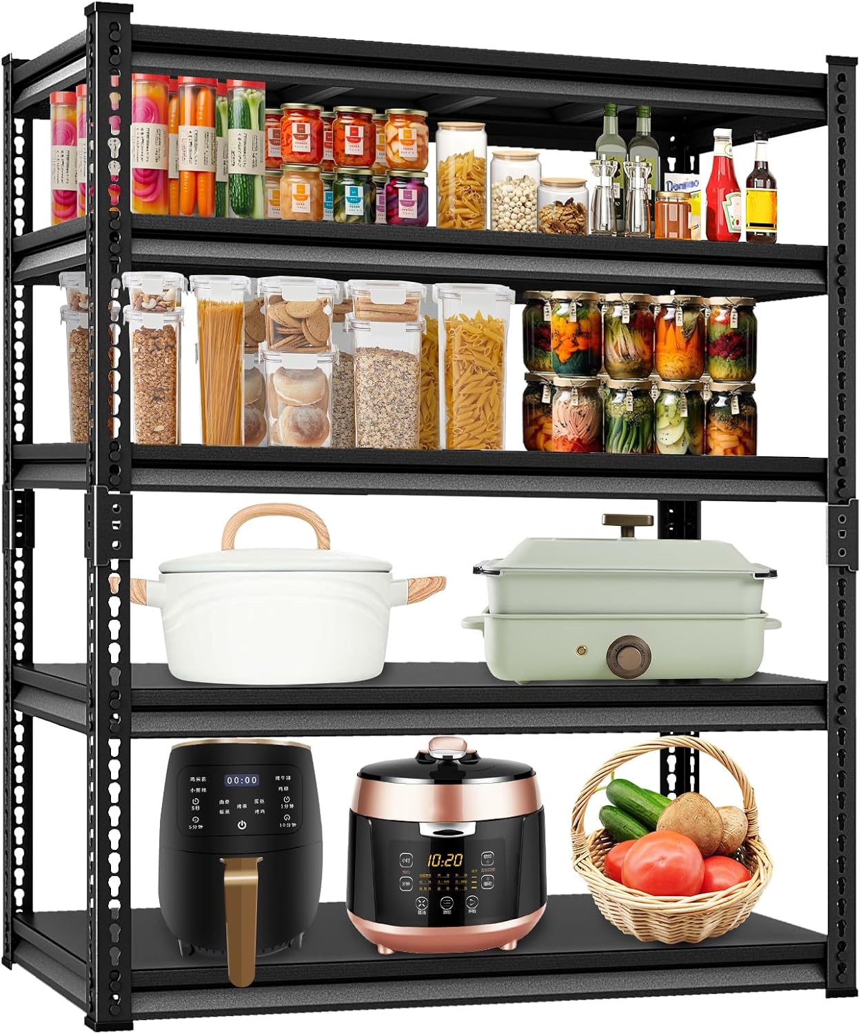 Adjustable Garage Storage Shelves, 48''W Garage Shelving Heavy Duty Loads 30000LBS, Metal Industrial Utility Shelf for Warehouse, Kitchen, Laundry Room,48" W x 24" D x 78" H,Black