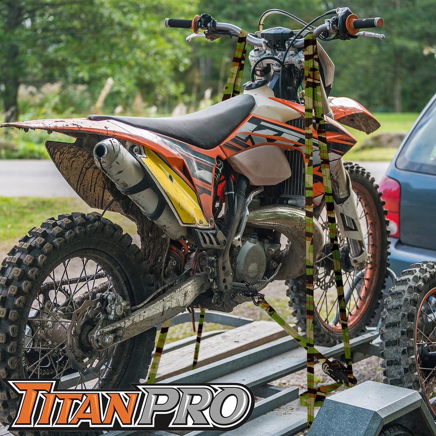 TitanPro Heavy Duty Ratchet Straps 4-Pack - 2,200lb Break Strength, 1" x 15' Rachet Tie Downs with Padded Handles - Heavy Duty, Truck, Motorcycle, Moving Straps (Camo)