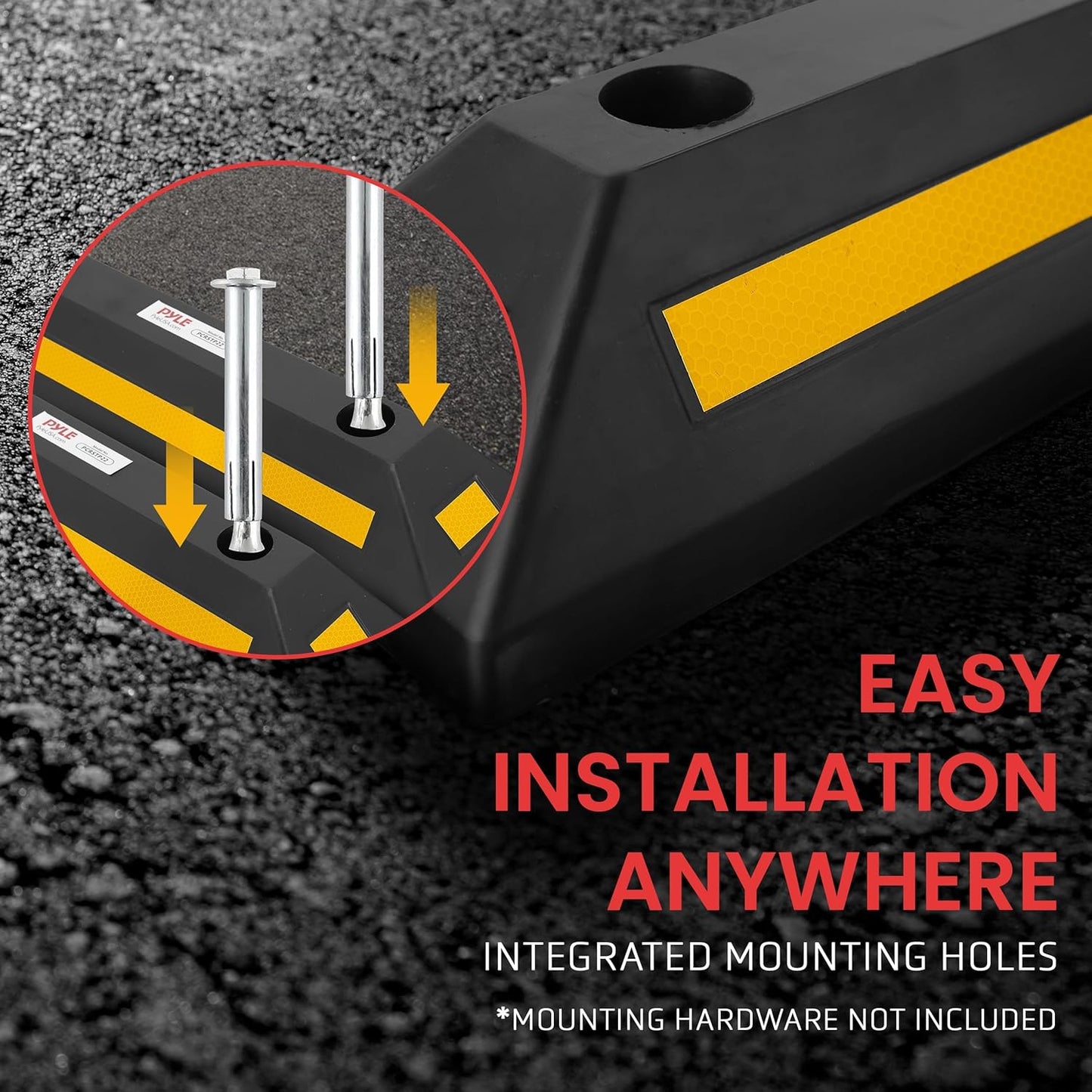 PYLE Garage Floor Stops for Vehicles - 2PC Heavy Duty Rubber Vehicle Parking Lot Target Stoppers, Truck Curb Tire Wheel Guide Blocks, Car Park Aid Assist Bumpers/Stopper for Driveway Stop -PCRSTP22