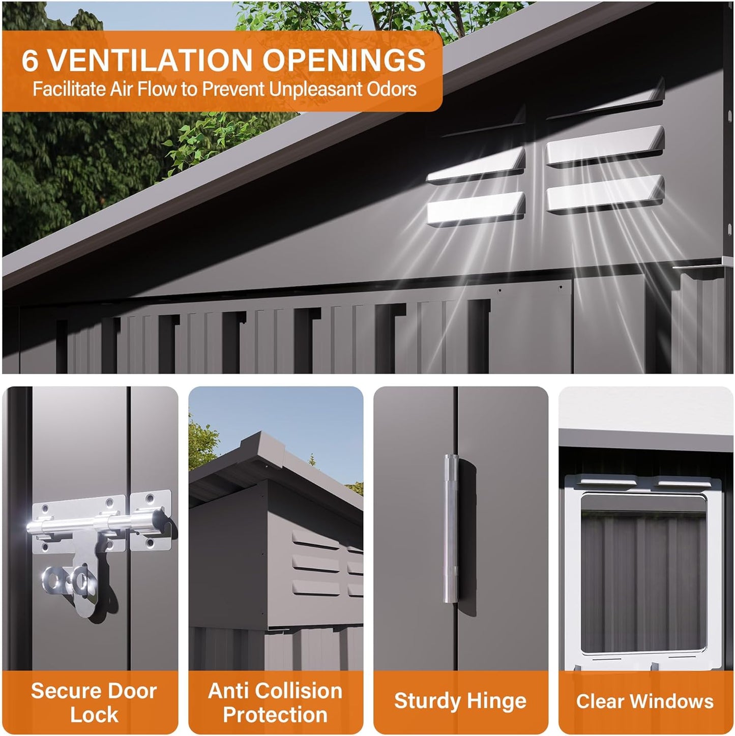 4x9 FT Outdoor Storage Shed,Metal Shed W/Window,Garden Storage Shed W/ 6 Air Vents & 2 Swing Doors,Weatherproof Tool House W/Sloped Roof,for Backyard Patio Lawn,Gray