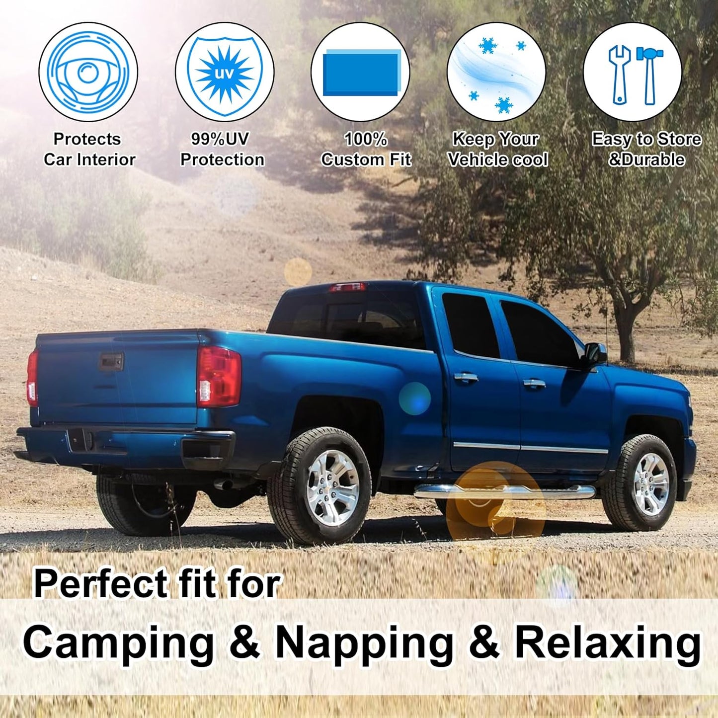 TINGLU Window Shades for Chevrolet/Chevy Silverado 2014-2019 Accessories Full Windows Windshield Sun Shade Sun UV Rays Privacy Protection for Camping 5PCS