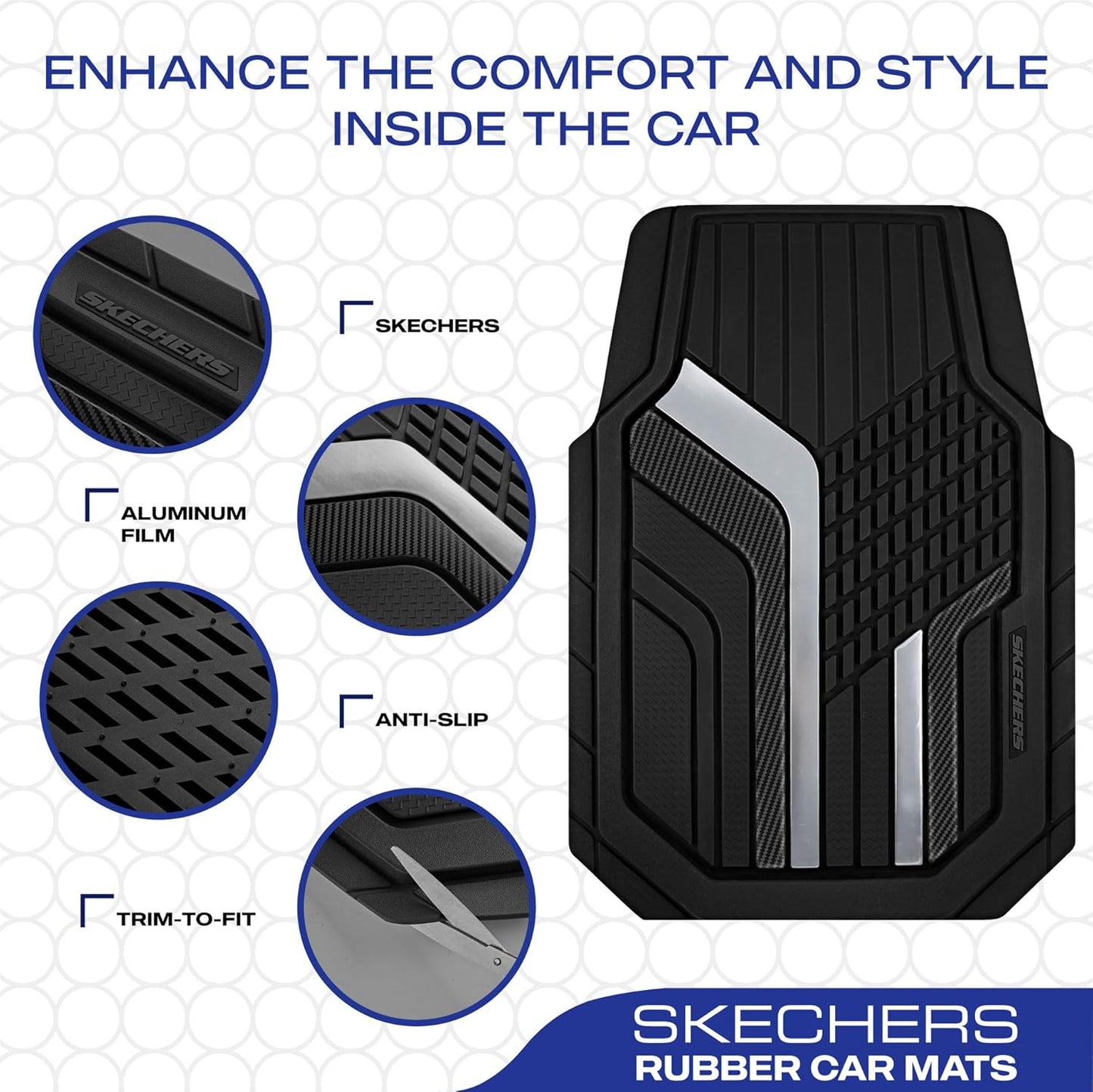Skechers Heavy Duty Rubber Car Floor Mats,Dual Color Design Floor Mats,All Weather Car Mats,Waterproof Trim To Fit Universal Floor Liner Car Accessories,Automotive Floor Mats For Cars Trucks Suv,Black