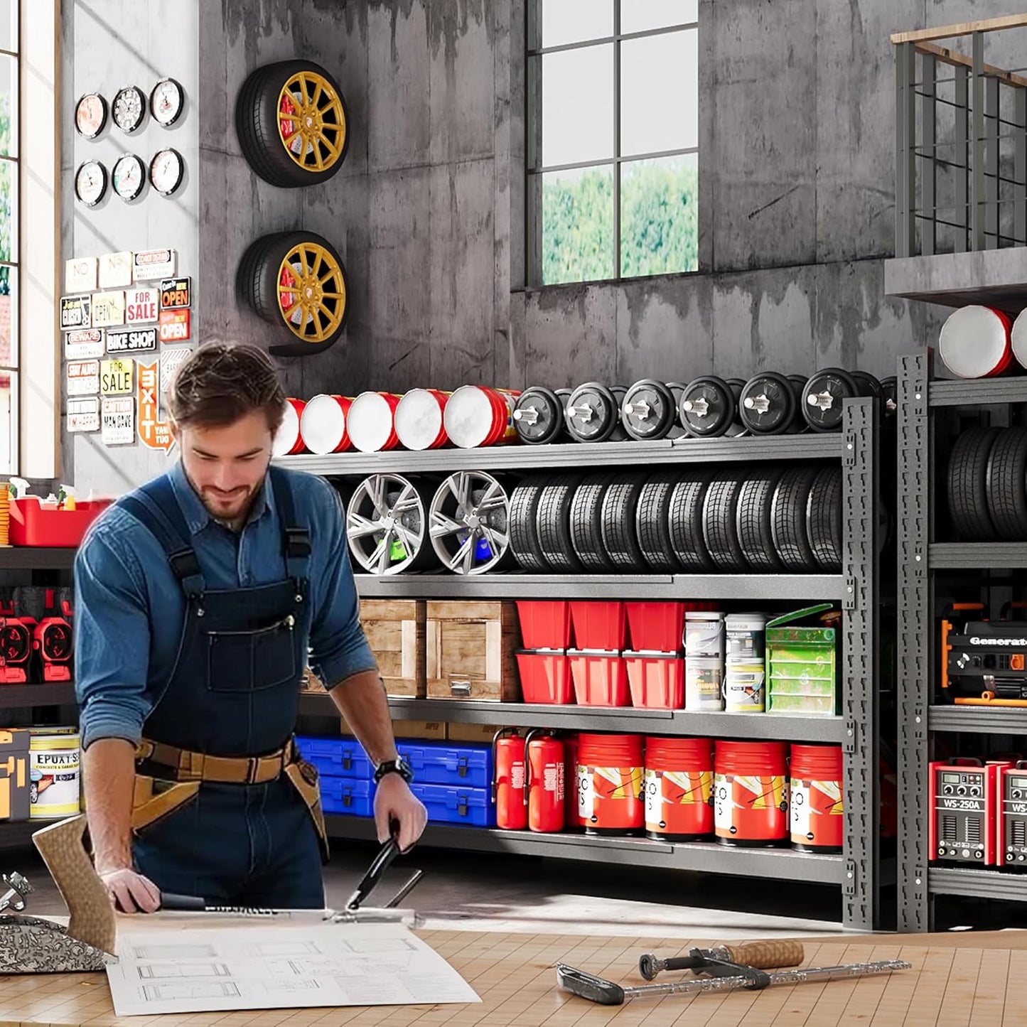 68” W Metal Shelf Heavy Duty, 8000LBS Metal Garage Shelving Units, 4 Tier Storage rack shelves, Steel Industrial Shelving , Adjustable Standing Shelf for Basement/Warehouse 68"W x 24"D x 64"H, Black