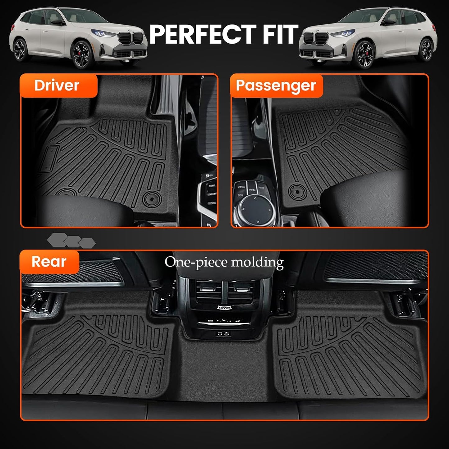 KMF Custom Fit Floor Mats for BMW X3 2025 M50/30 xDrive Accessories,All Weather TPE Waterproof Car Floor Liners - Front & Rear 2 Row, Anti-Slip Deep Grooves Car Mats Full Set