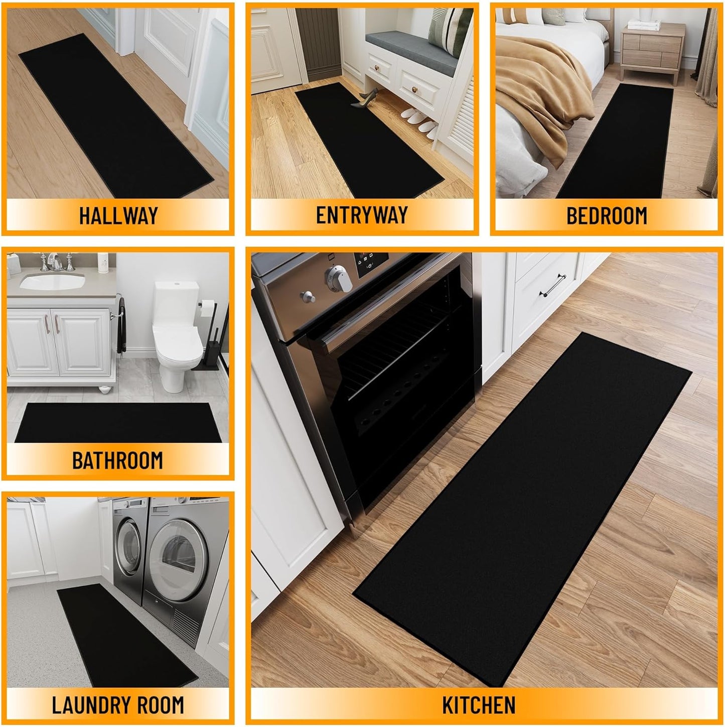 Ottomanson Hallway Runner Rug 20" x 59" Non Slip Solid Area Rugs Easy to Clean Laundry Rug Runner Durable & Pet Friendly Floor Carpet Runners for Hallways Entryway Living Room Kitchen, Black
