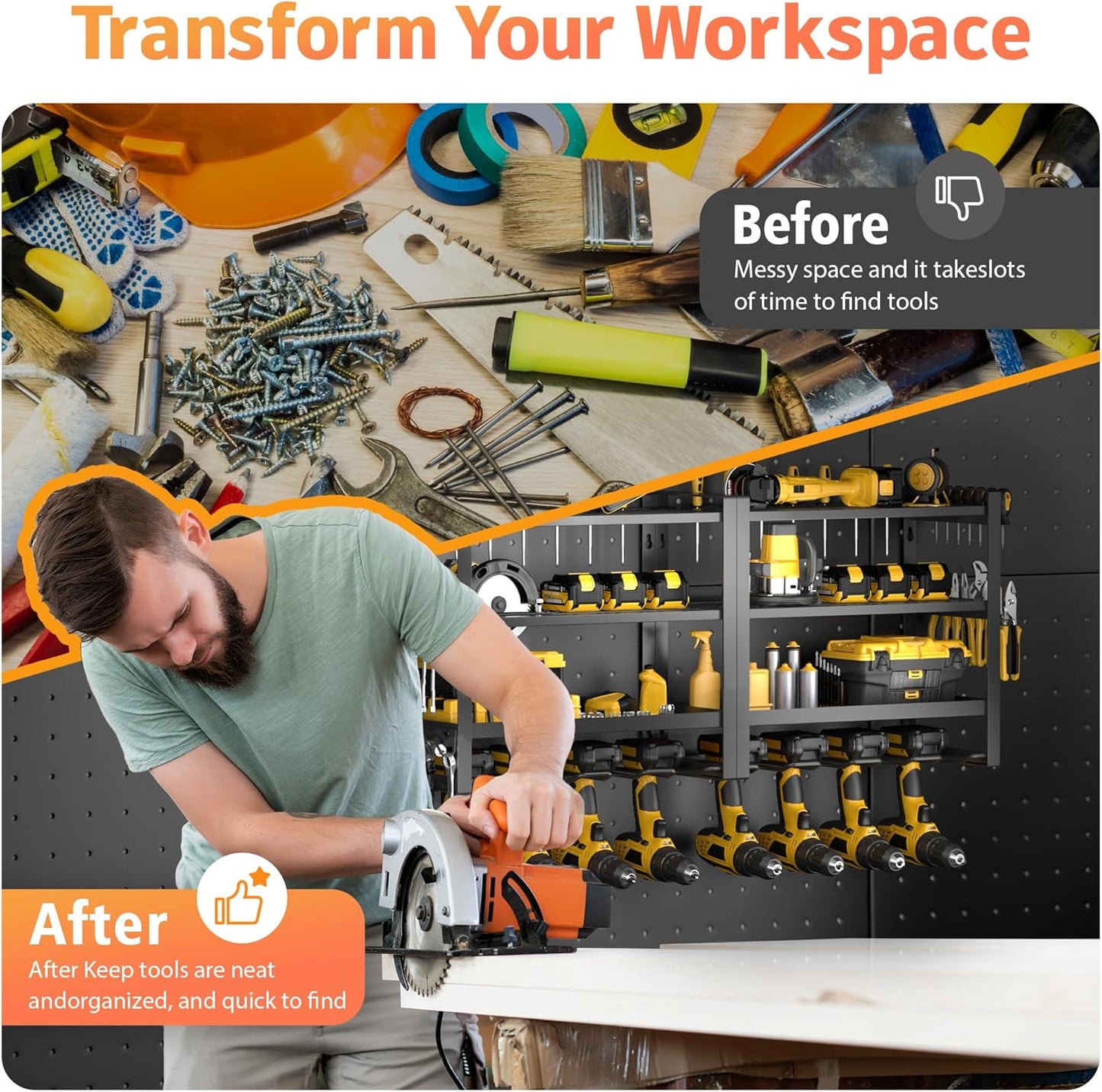 Power Tool Organizer Wall Mount, 4 Layer Drill Holder Wall Mount, Heavy Duty Metal Tool Shelf, Garage Tool Organizers and Storage Rack,Utility Storage Rack for Cordless Drill Charging Station-Black