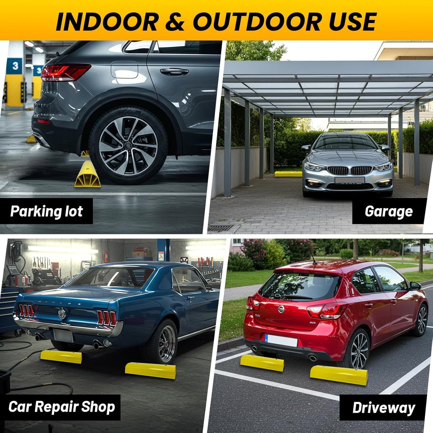 22" Garage Tire Stops for Garage Floor High-Visibility, Odor Free 2 Pc 3.1" Higher Block Bumpers for Parking Car SUV Truck, Heavy Duty Car Wheel Stopper for Driveway Outdoor, Easy Installation