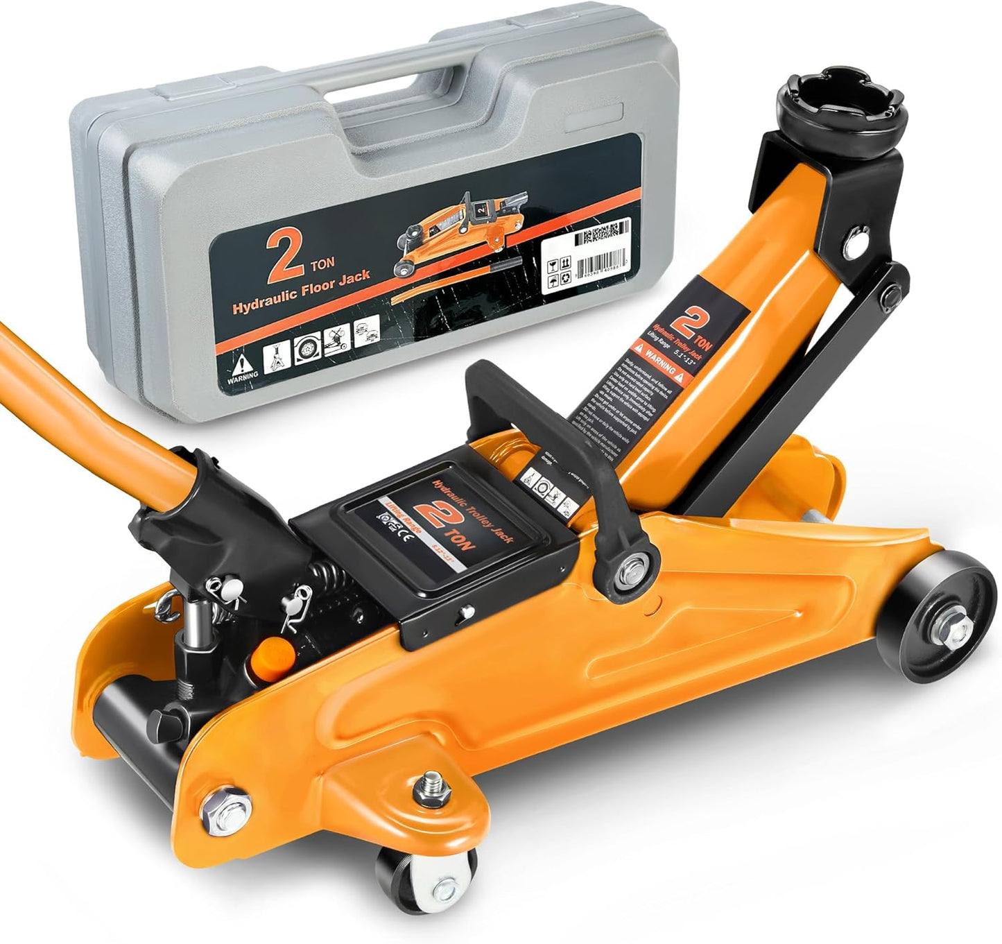 DNA MOTORING Low Profile Hydraulic Trolley Service/Floor Jack, 2 Ton (4000 lbs) Capacity, Lifting Range 5.1"-13", Orange, TOOLS-00474-OG
