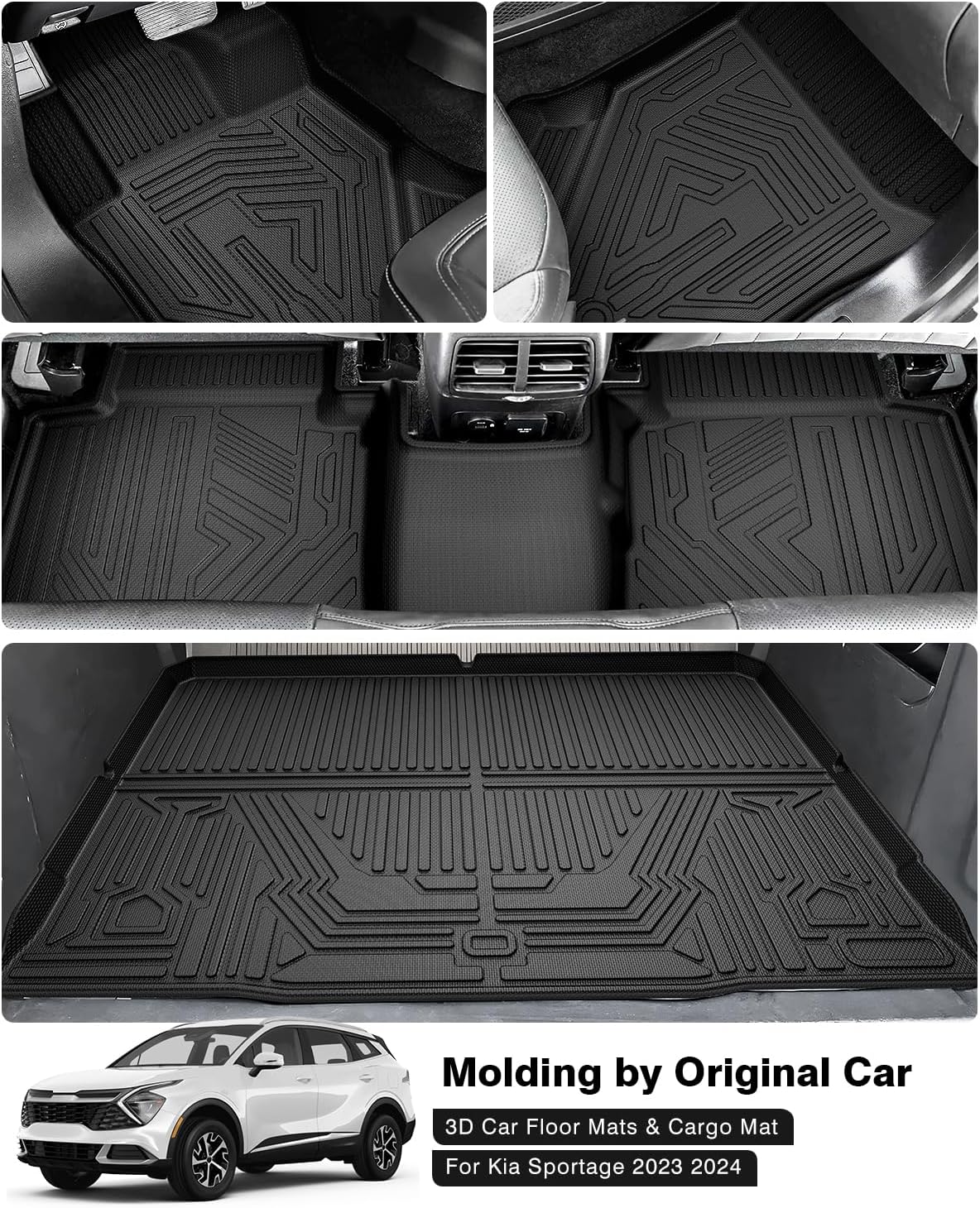 Powerty Floor Mats & Cargo Liner for 2023 2024 2025 Kia Sportage (Not PHEV) Accessories Floor Mats 2 Row Liner Set All Weather TPE 3D Floor Liners&Rear Cargo Mat