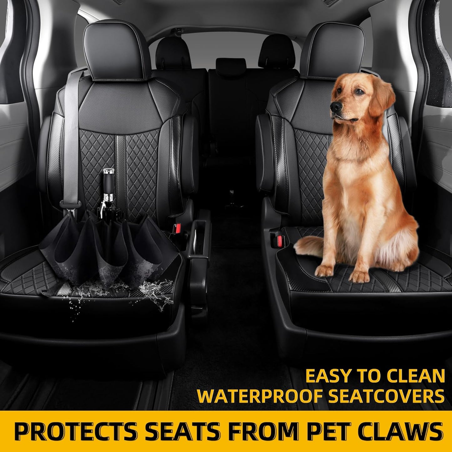 Custom Fit Sienna Seat Covers for Toyota Sienna LE,XLE 2021-2025 3-Row Accessories Full Coverage Waterproof Leather Car Seat Covers Full Set (Black, 7-Seat)