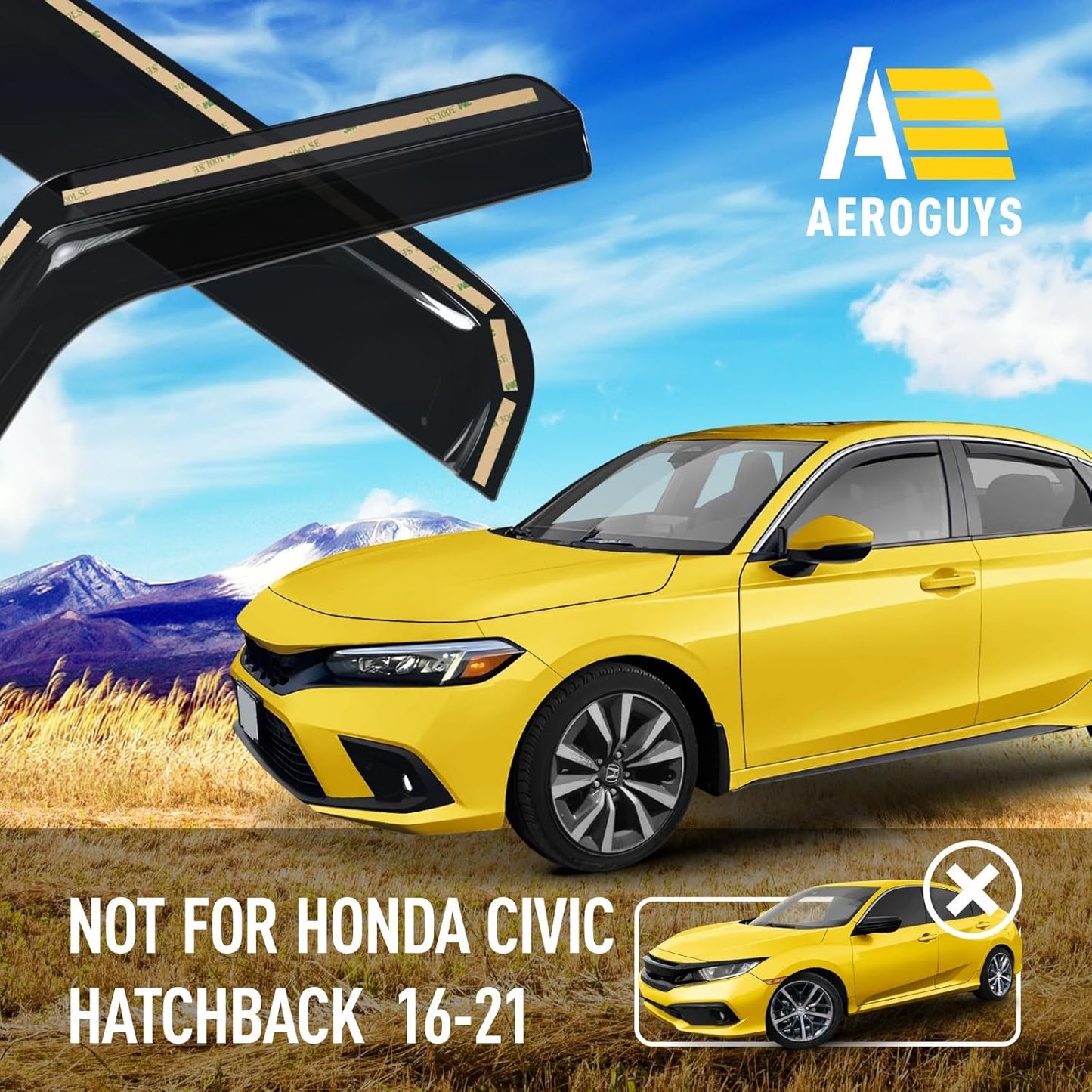 Extra Durable Window Deflectors in-Channel Window Visors Rain Guards Fit for Honda Civic 2022-2025 Hatchback, Sun Visors, Wind Vent for Shades, Exterior Car Accessories - 4pcs. AG0766