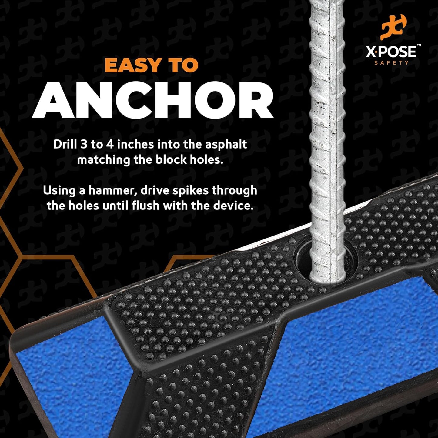 Xpose Safety 72" Heavy Duty Rubber Parking Stopper – Bulk Full Pallet 50 Pack Wheel Blocks for Garage, Driveway, or Ramp – Car Bumper Stop with Blue Reflective Strips – Removable Floor Mount