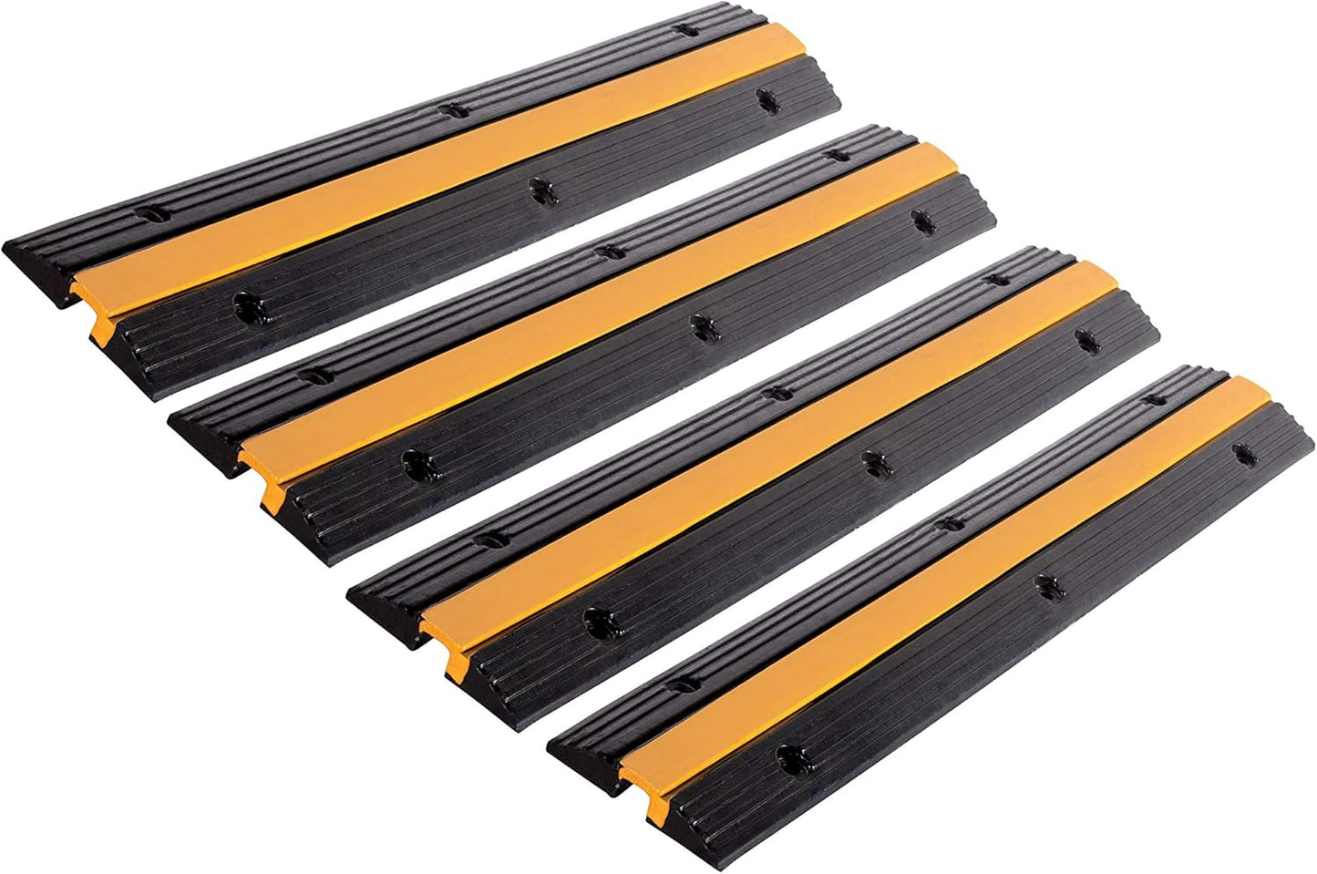 4 Pack Rubber Cable Ramp Hose Cable Protector Ramp 1 Channel 11000Lbs Load Capacity Traffic Speed Bump Wires Power Lines Extension Cord Cover for Indoor Outdoor