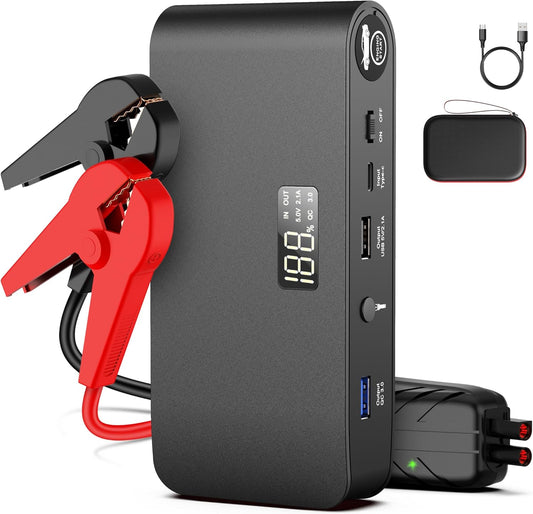 BOOKOO Car Battery Jump Starter, 3000 Amps Jumper Starter for Car 7.2 L Gas | 5.5 L Diesel Engine, Power Bank Battery Backup with USB QC 3.0 | PD 18W Fast Charging,3 Flashlight Modes for Emergency Use