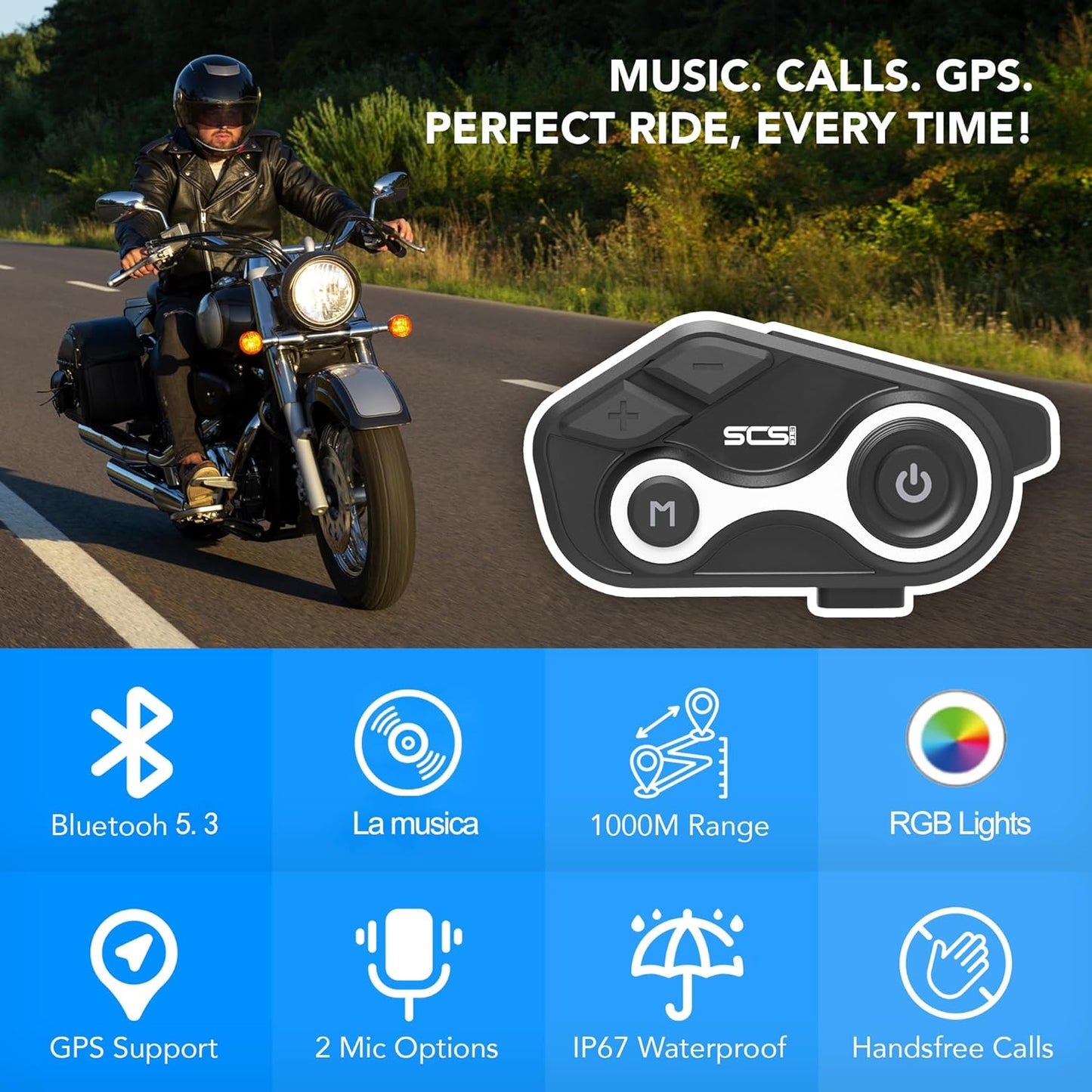 Motorcycle Bluetooth Intercom 1000m 2 Riders Motorbike Helmet Communication System Headset Universal Wireless Interphone (Waterproof/Handsfree/Stereo Music/GPS/FM/2 Pack)