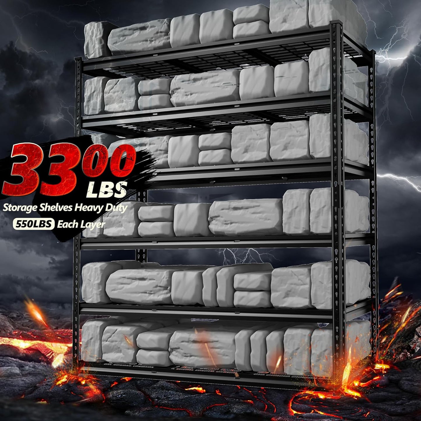 REIBII 3300LBS Garage Shelving 48" W Storage Shelves 6 Tier Garage Shelving Heavy Duty, Adjustable Metal Shelves for Warehouse, Basement, Storage, 48" W x 78" H x 18" D