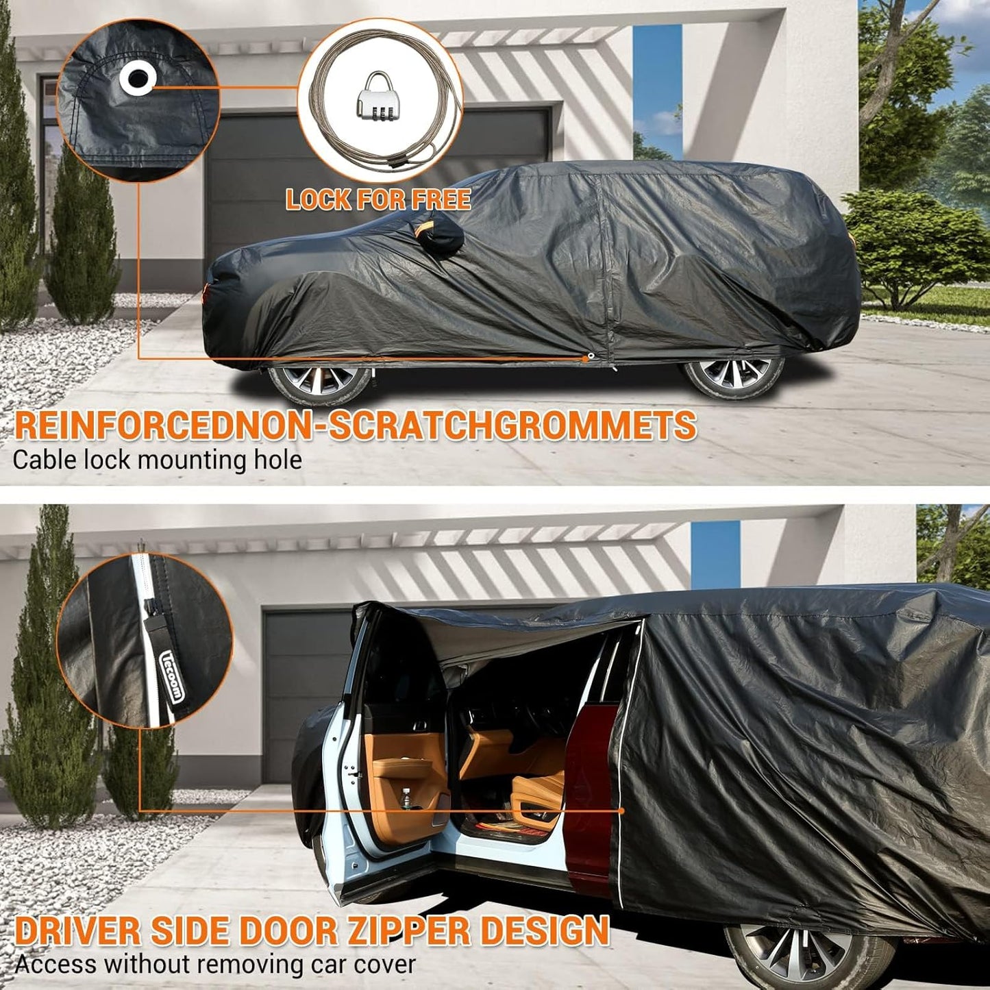 Tecoom SUV Car Cover Waterproof All Weather for Automobiles with Cotton Lock/Zipper Door, UV Snow Wind Dust Hail Storm Outdoor Car Tarp Covers, Universal Full Exterior Covers Fit for 216-230 Inch