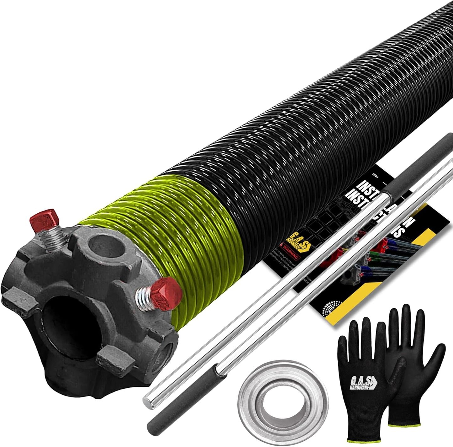 Garage Door Torsion Spring 207x1.75x31 Includes 1” Steel Bearing, Gloves, Manual, and Winding Bars for Right Side of Garage Door Precision E-Coating 5-Year Warranty Min. 30,000 Cycles (Black Cone)