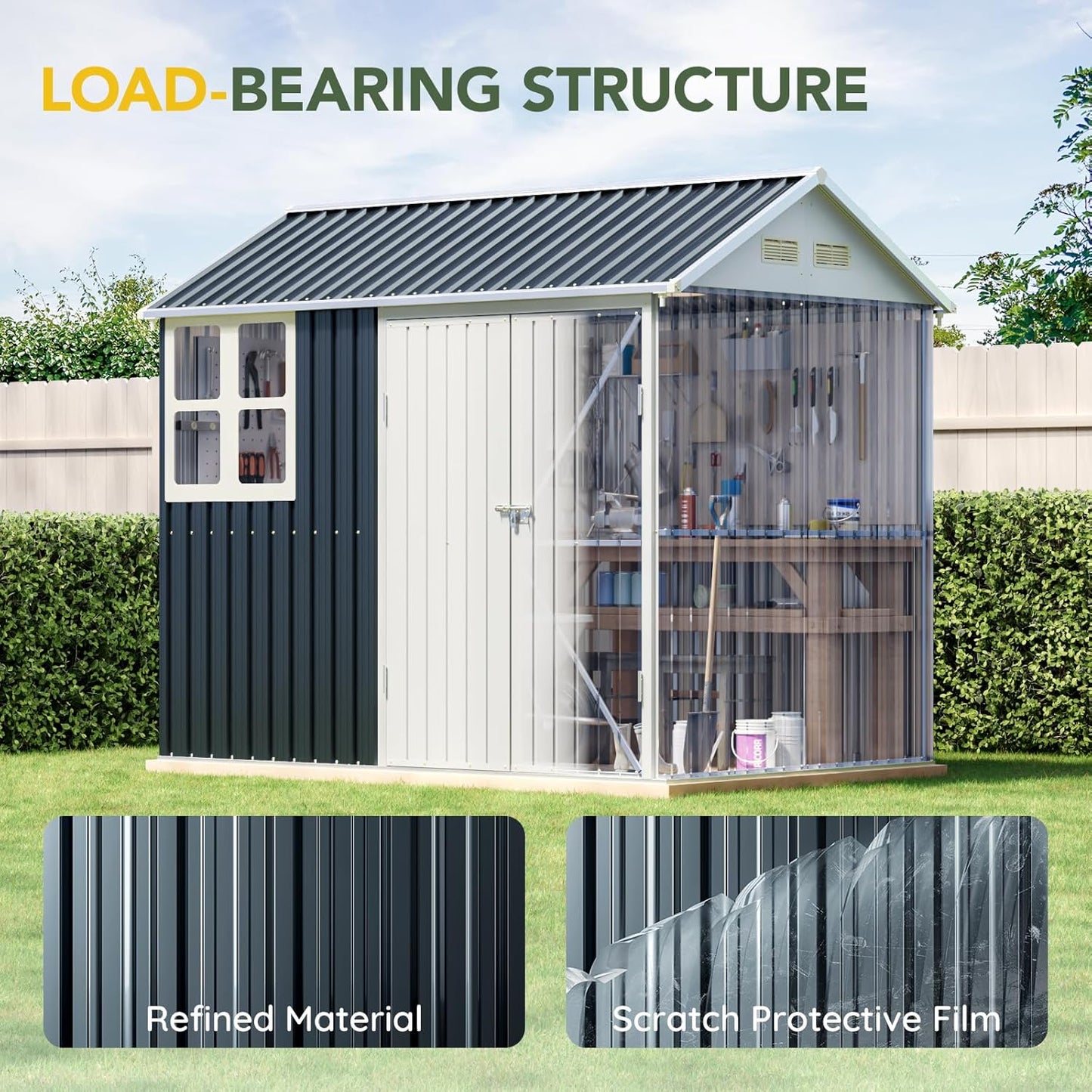 Breezz 6X8FT Outdoor Steel Storage Shed with Clear Window, Lockable Doors, Weather-Resistant Metal Tool Shed for Garden, Backyard, Patio, and Utility Storage.Nightblue