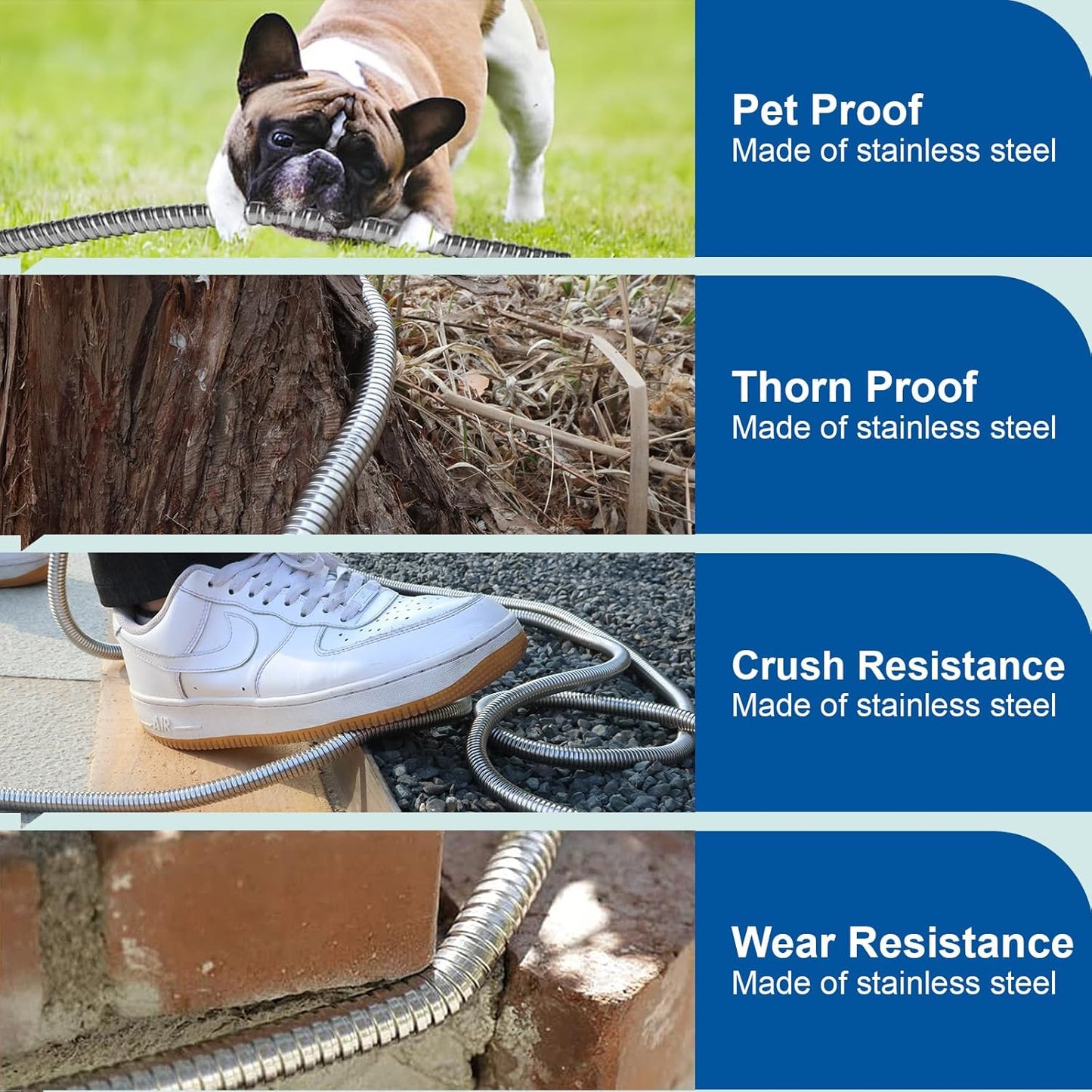 Metal Garden Hose 15 Ft 30 Ft With Hose Nozzle, Flexible Stainless Steel Water Hose 25 Ft 50 Ft Heavy Duty No Kink Hose 75 Ft 100 Ft (15FT)