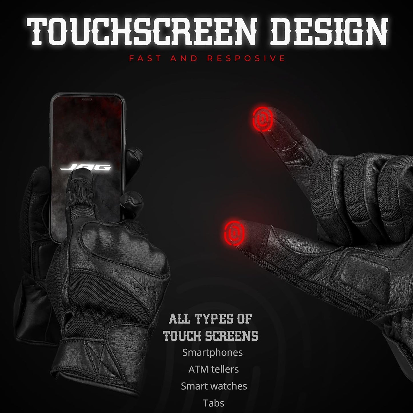 J.A.G. Motorcycle Gloves - Premium Leather Perforated Motorcycle Gloves for Men with Knuckle Protection | Touchscreen Motorbike Riding Gloves