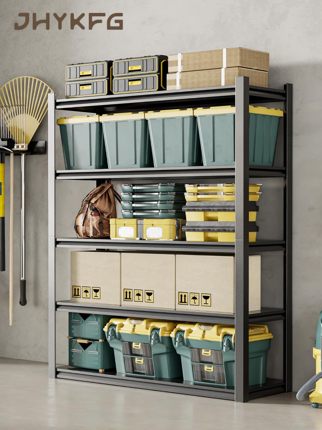 JHYKHG 48" W Storage Shelves,5-Tier Heavy Duty Garage Shelving,Adjustable Shelving Unit,Metal Shelf,Boltless Assembly Rack for Warehouse,Shed,3,000 lb Load,20 x 59 x 72 Inches,Black