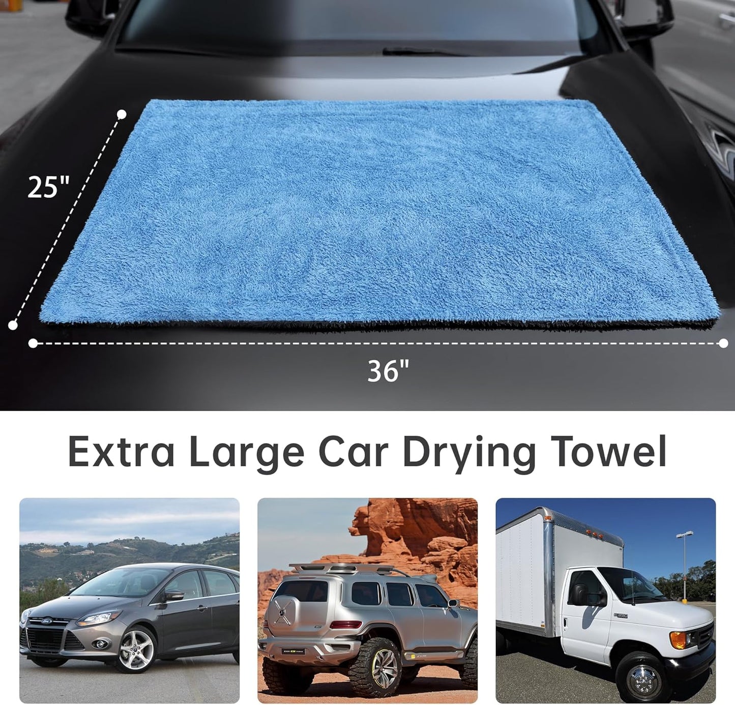 LIVOS Extra Large Car Drying Towel, Twisted Terry Microfiber Towels for Cars, 1000GSM Professional Quick Dry Cleaning Cloth for Car, Scratch-Free, Absorbent Wash Towel, 25" x 36" (Blue&Grey)