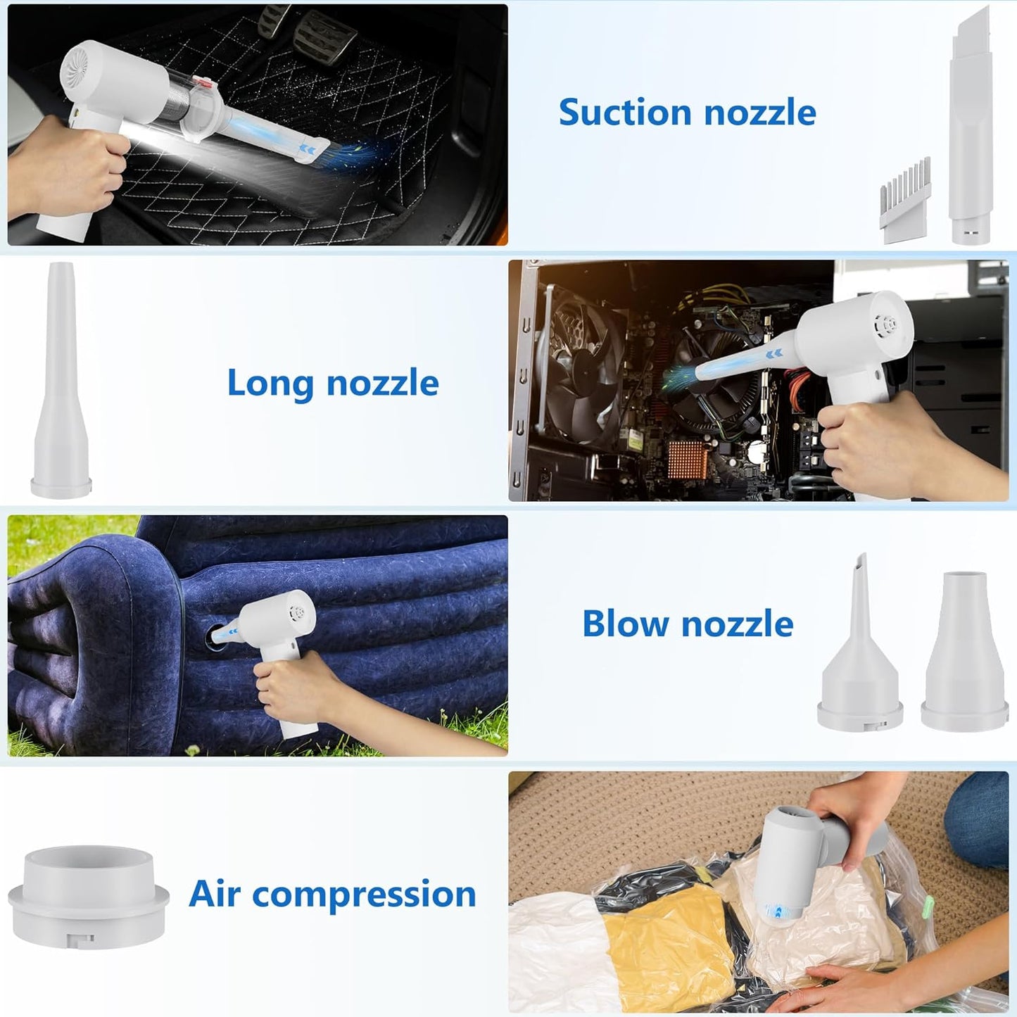 90° Foldable Mini Vacuum Cleaner, 4 in 1 Handheld Car Vacuum Portable Cordless 16000Pa Brushless Motor, Rechargeable Air Duster for Car, Home, Office, Pet