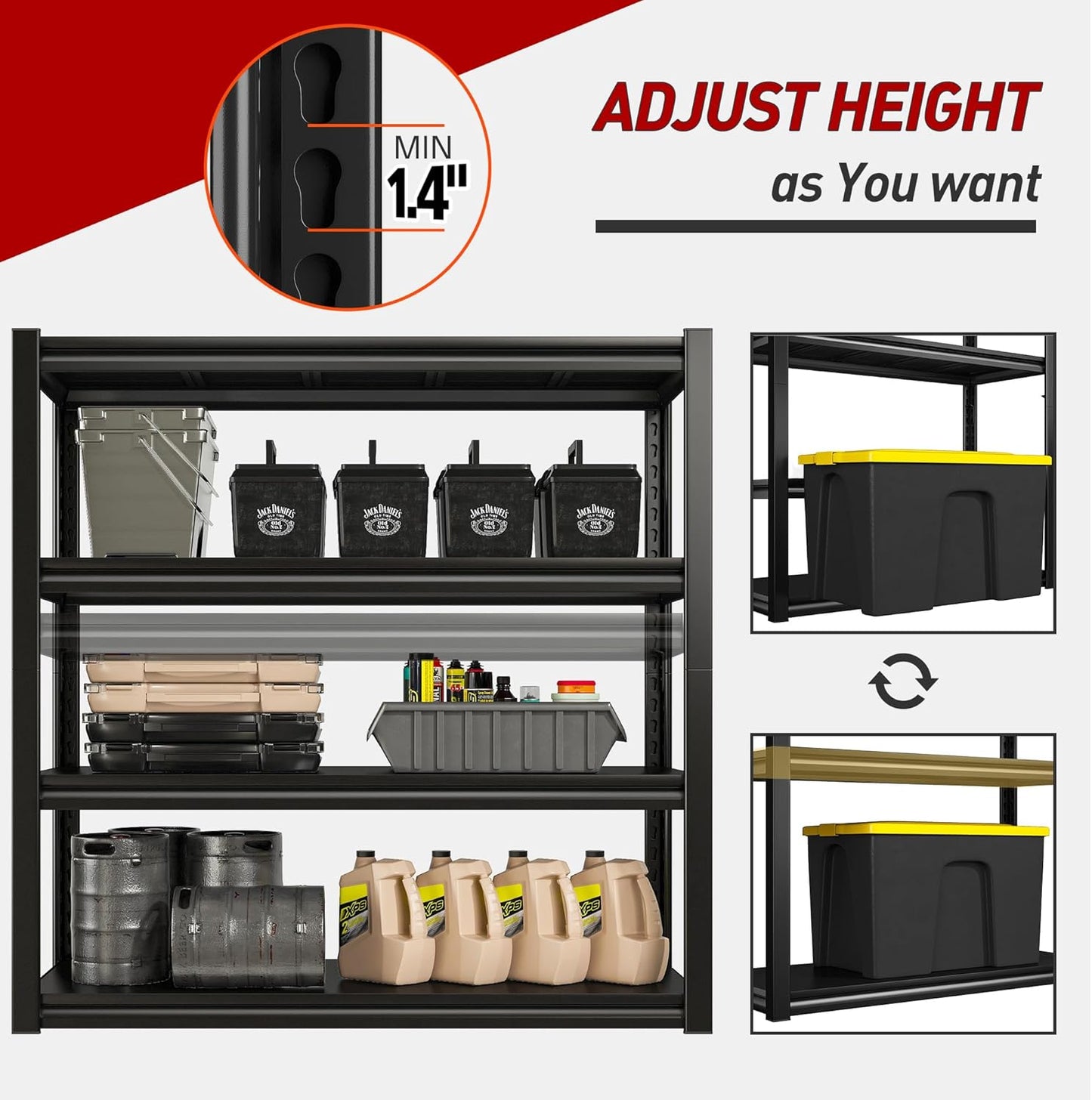 Raybee 40" W Garage Shelving 2000 LBS Storage Shelves 4 Tier Heavy Duty Shelving Adjustable Metal Shelves for Garage,Basement, Warehouse, 40" W x19 D x57 H