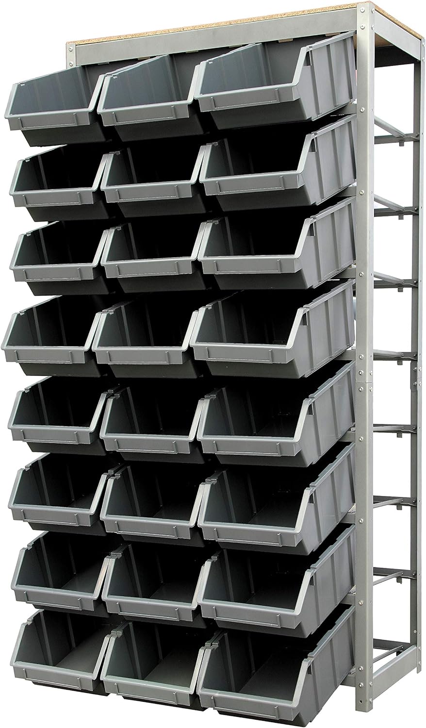 King's Rack Bin Rack Storage System Heavy Duty Steel Rack Organizer Shelving Unit w/ 24 Plastic Bins in 8 Tiers