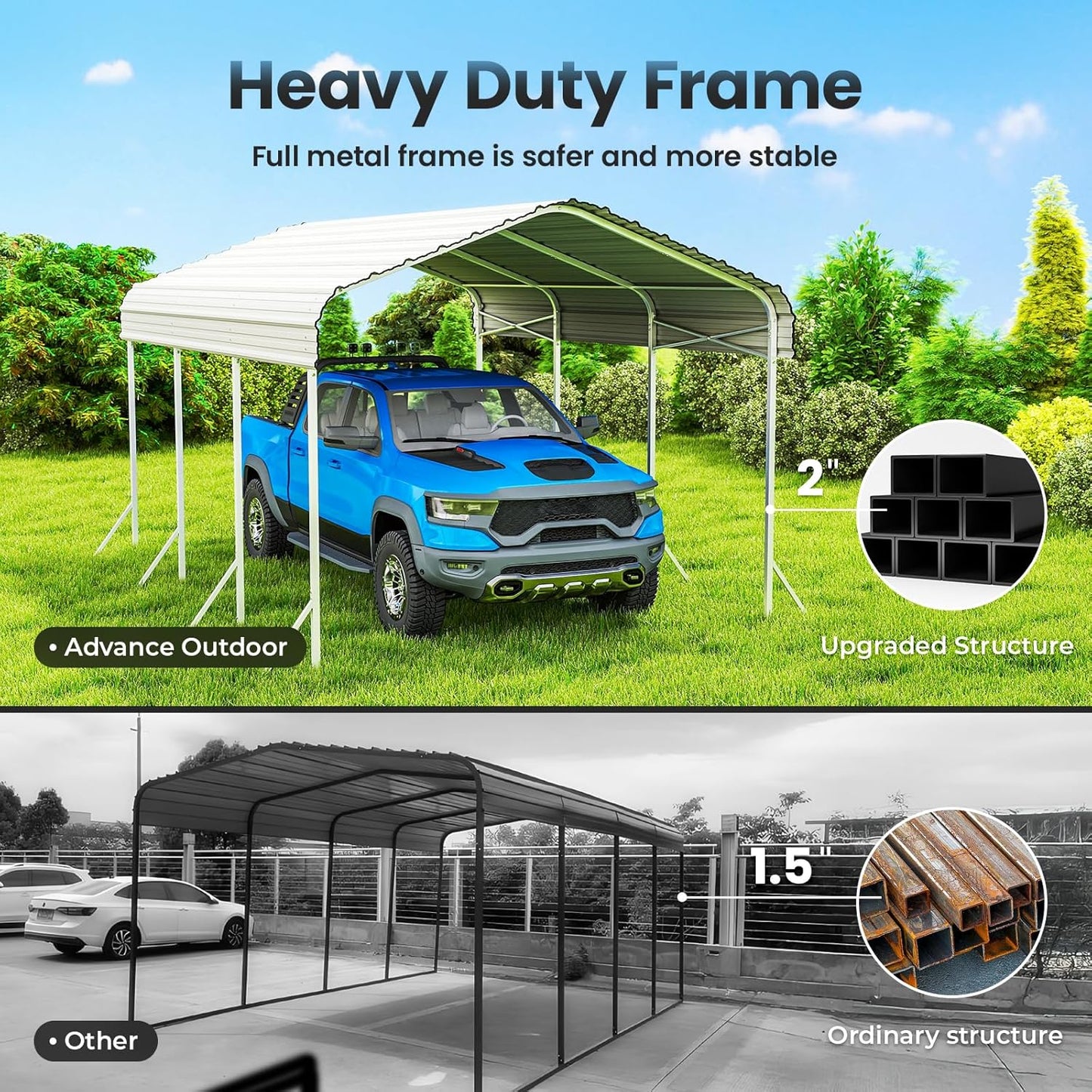 Heavy Duty Metal Carport – Sturdy Structure, All-Weather Protection, Easy Assembly for Cars, Trucks, Boats, Tractors, and Outdoor Storage (White, 10X15 FT)