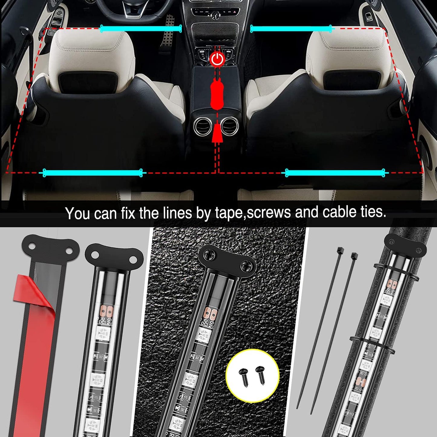 Nilight Car Interior Lights with APP Control 16 Million RGB Colors Strip Lights with Music Sync Mode and Multiple Scene Options for Cars Trucks SUVs