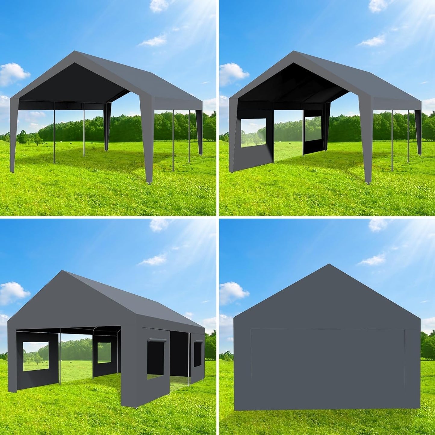 Heavy Duty Carport 13x20 FT Oversized Portable Garage with 4 Doors & 4 Windows, Reinforced Frame, All Weather Protection Outdoor Shelter Canopy for Cars, Boats, Trucks, BBQ and Gatherings (Gray)