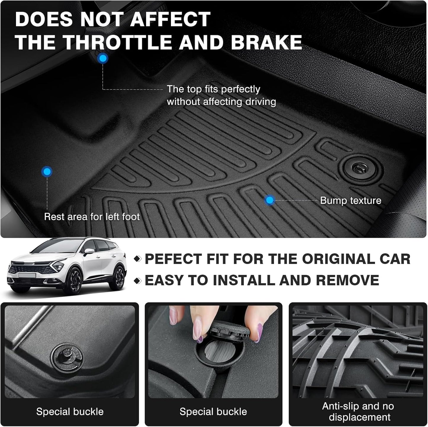 Powerty Floor Mats for 2023-2025 Kia Sportage Hybrid Accessories All Weather Floor Liner 3D TPE 1st & 2nd Row Floor Mat Heavy-Duty Floor Liners
